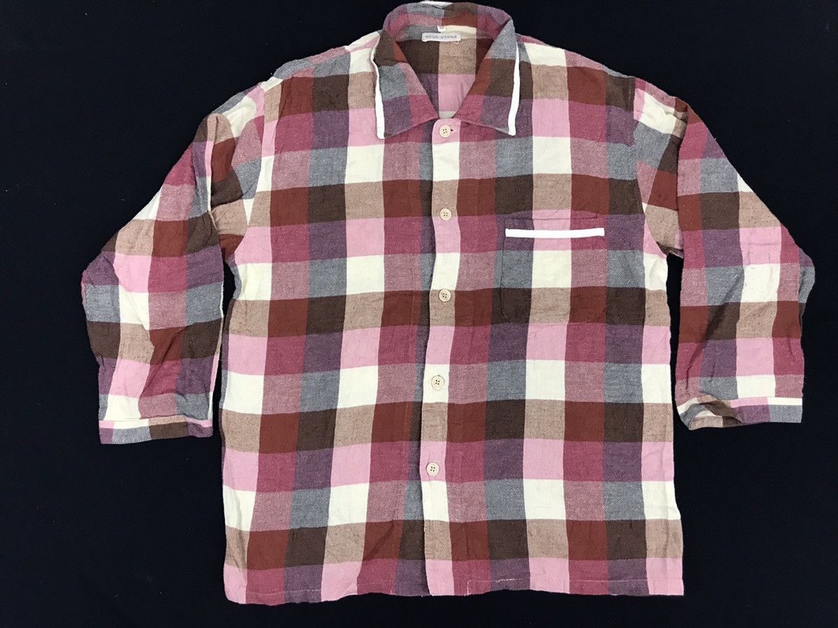 image of Flannel x Vintage Moon Stone Plaid Checked Wear Classic Patchwork in Red, Men's (Size Medium)