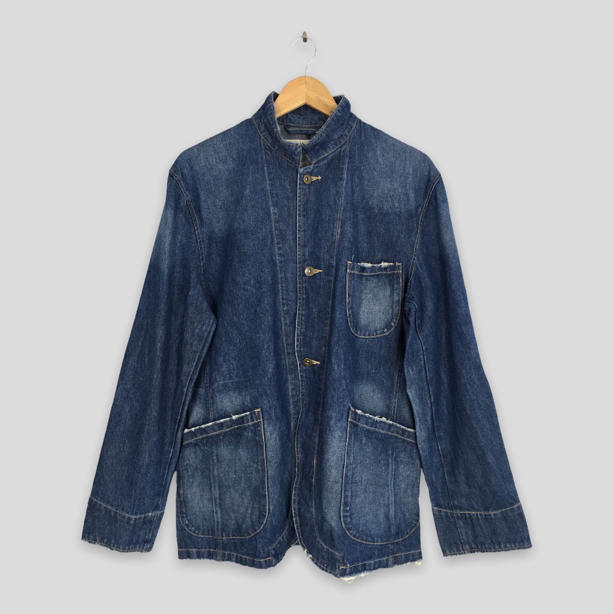 image of Denim Jacket x Vintage 90's Big Shark Denim Workers Blue Jeans Jacket Large, Men's