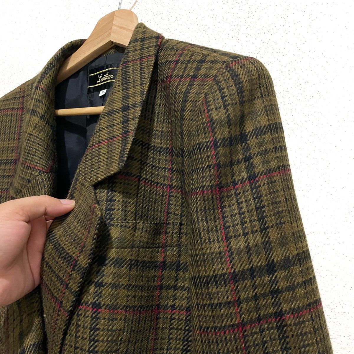 Designer × Vintage Vintage Leilian Harringbone Checkered Wool Coat Blazer Size 42L - 2 Thumbnail
