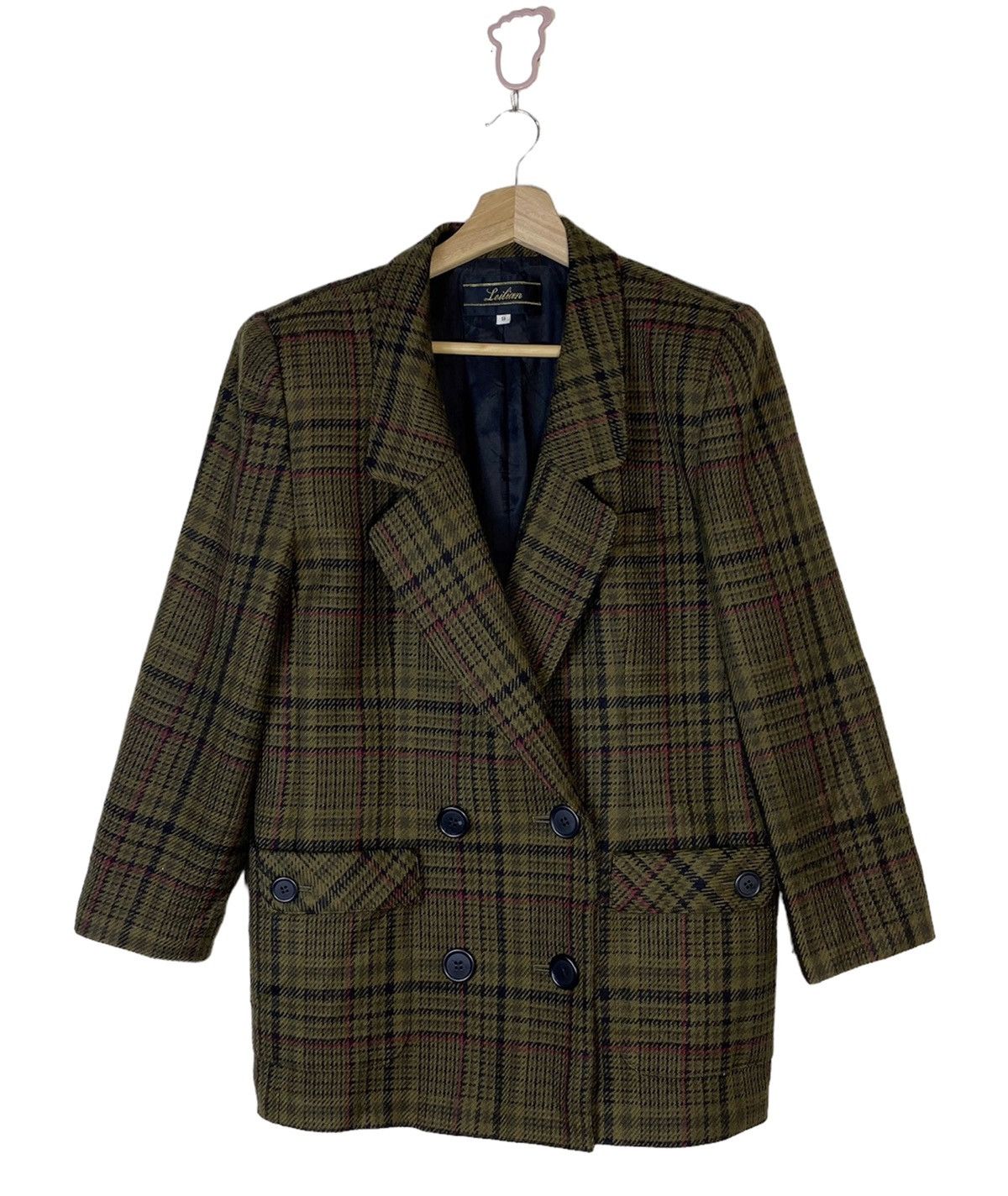 Designer × Vintage Vintage Leilian Harringbone Checkered Wool Coat Blazer Size 42L - 1 Thumbnail