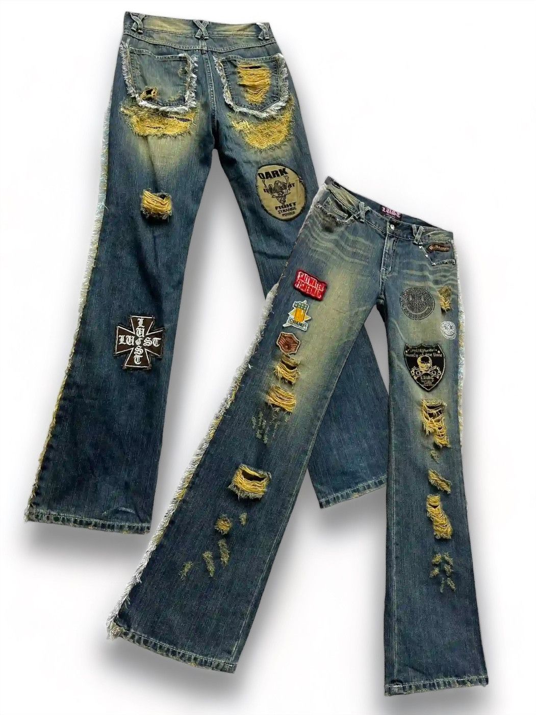 If Six Was Nine ❤️LUSC Ripped Patches Flare Denim Hysteric Glamour Inspired Size 28" / US 6 / IT 42 - 1 Thumbnail