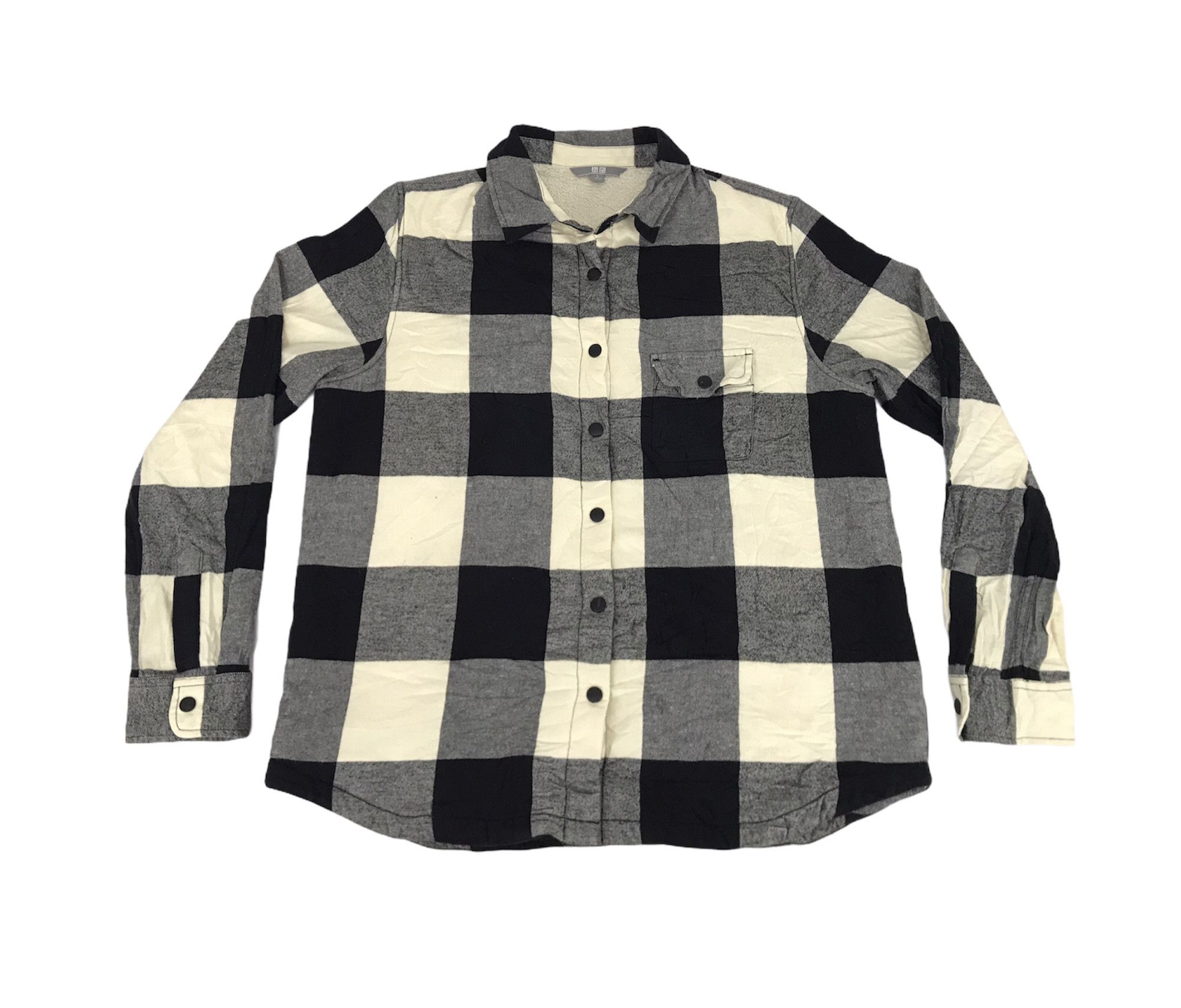 Japanese Brand Sherpa Flannel Uniqlo Shadow Plaid Check Striped Shirt Size US M / EU 48-50 / 2 - 1 Thumbnail