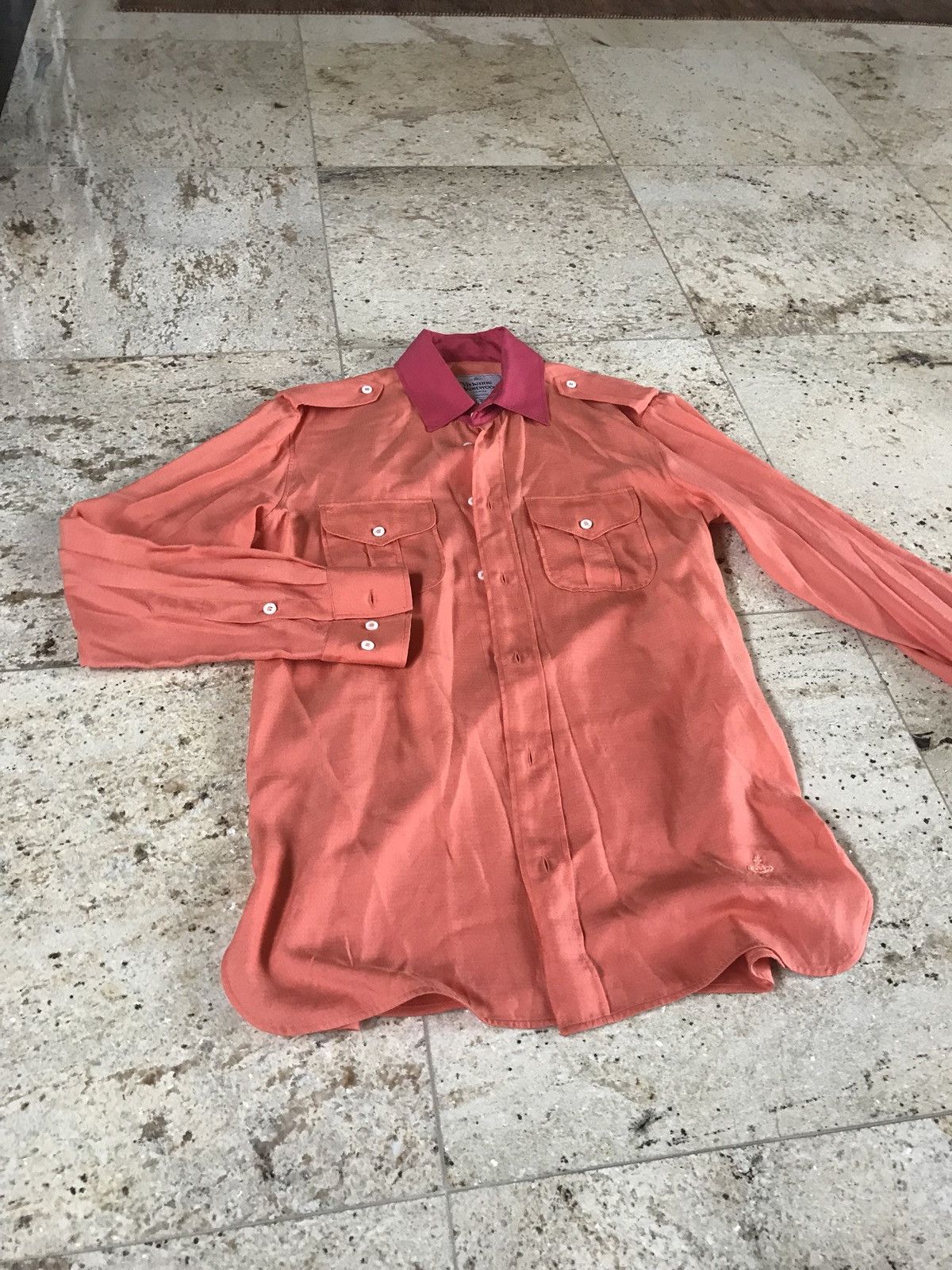 Vivienne Westwood Silk Blend Orange Contrast Pink Collar Button Up Size US M / EU 48-50 / 2 - 3 Thumbnail