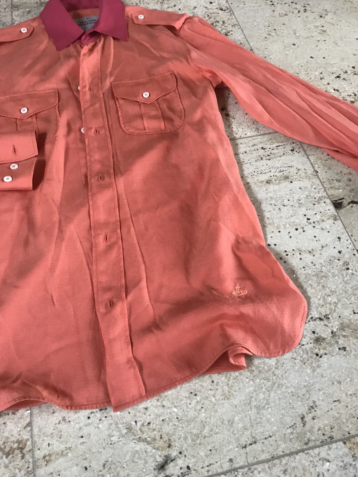 Vivienne Westwood Silk Blend Orange Contrast Pink Collar Button Up Size US M / EU 48-50 / 2 - 2 Thumbnail