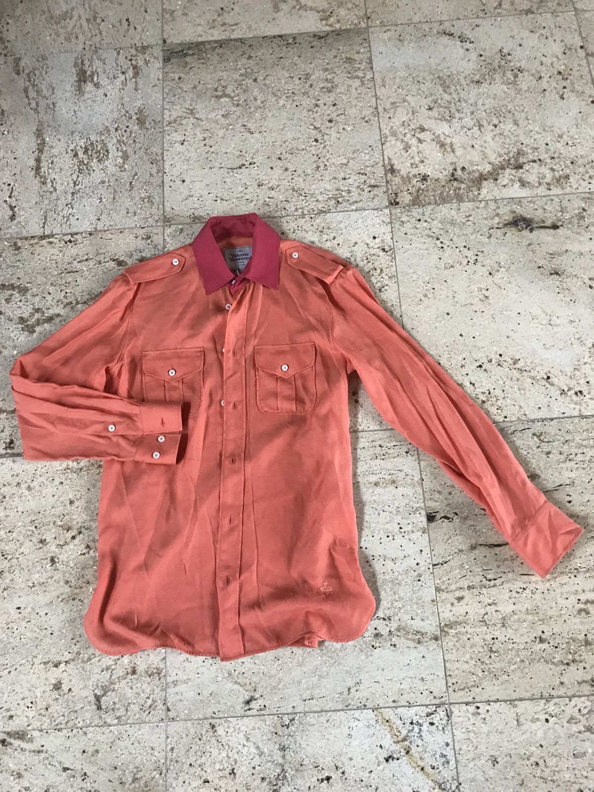 Vivienne Westwood Silk Blend Orange Contrast Pink Collar Button Up Size US M / EU 48-50 / 2 - 1 Thumbnail