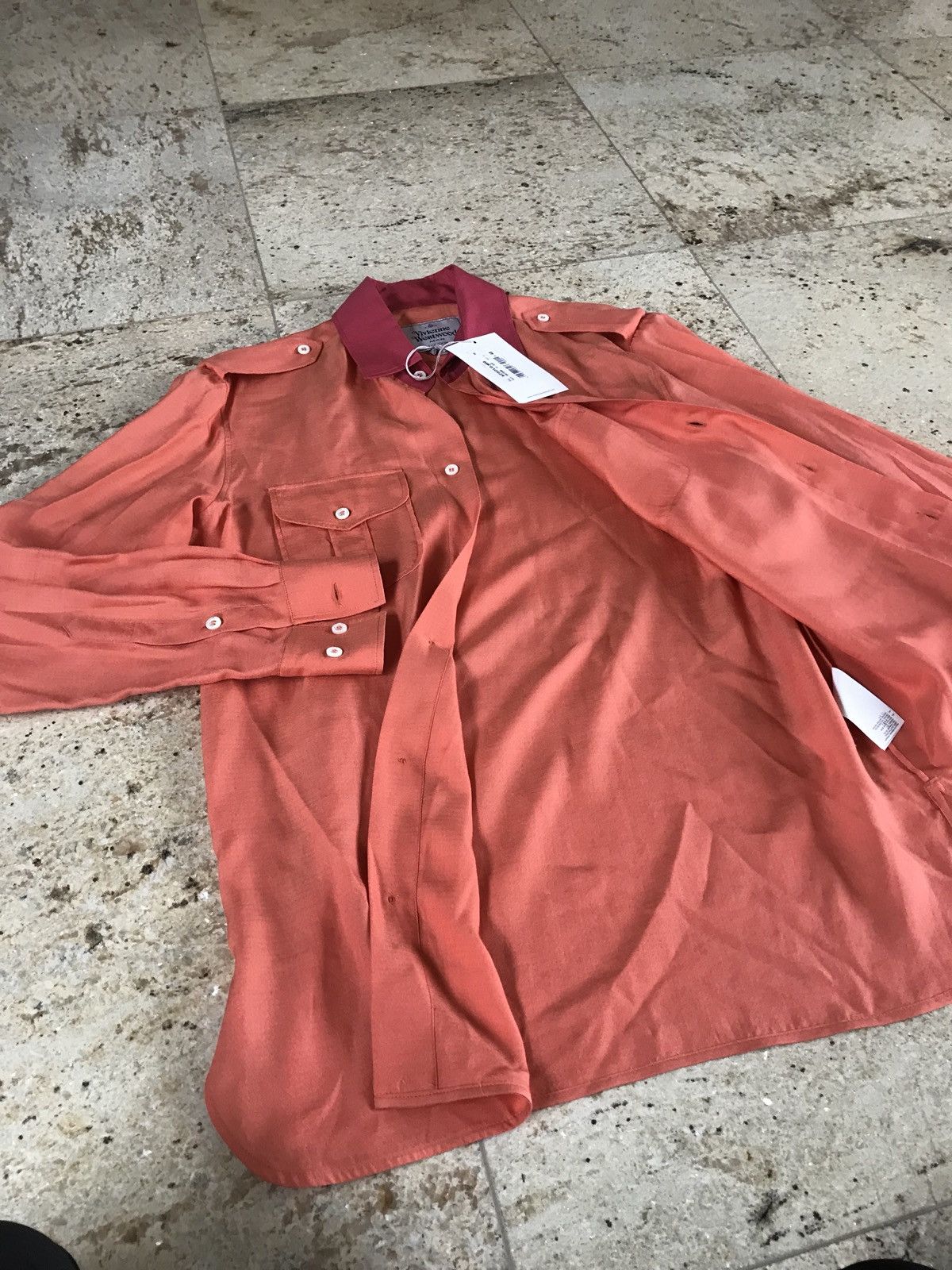 Vivienne Westwood Silk Blend Orange Contrast Pink Collar Button Up Size US M / EU 48-50 / 2 - 12 Thumbnail