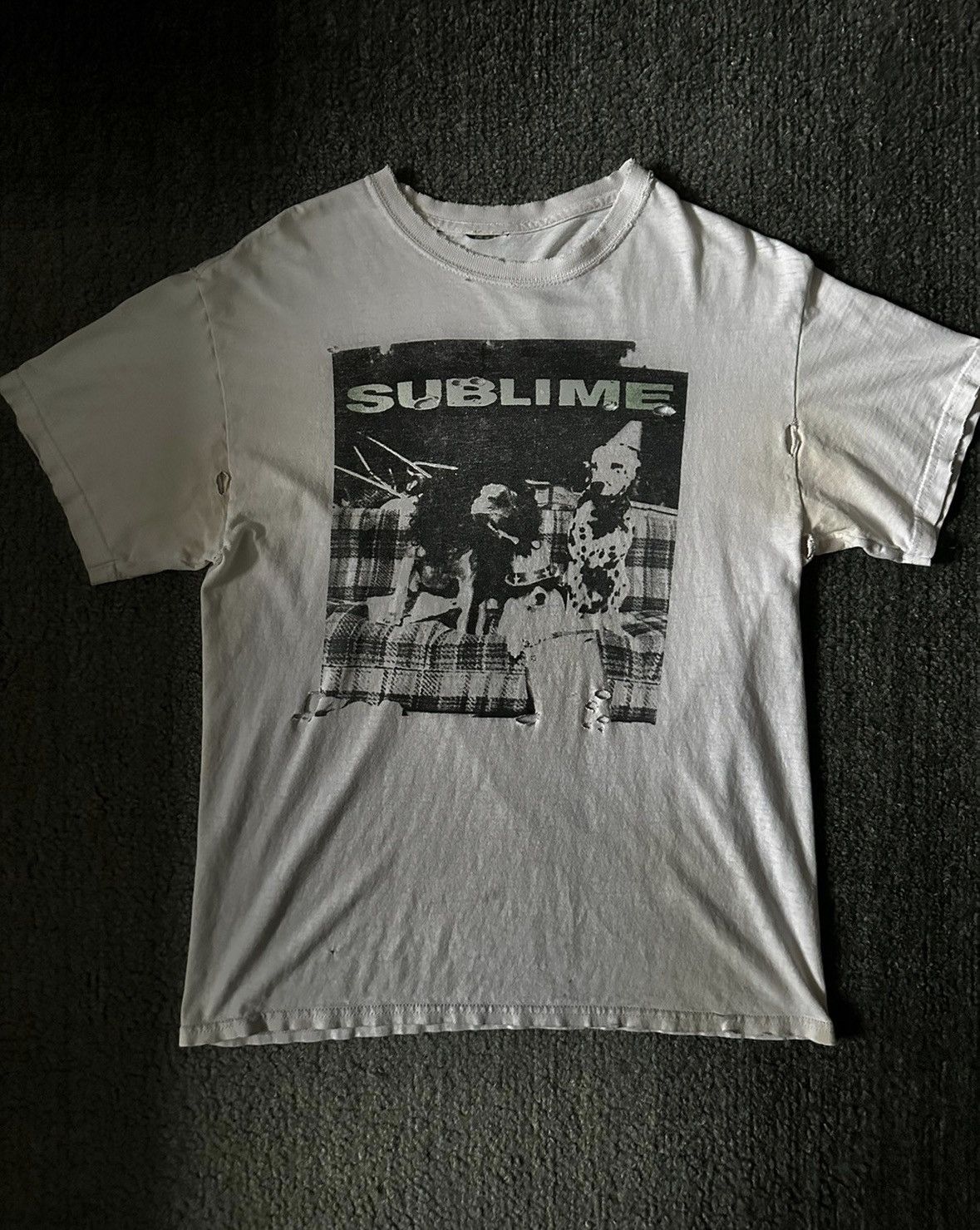 image of Made In USA x Vintage Thrashed Sublime Tee in White, Men's (Size Large)