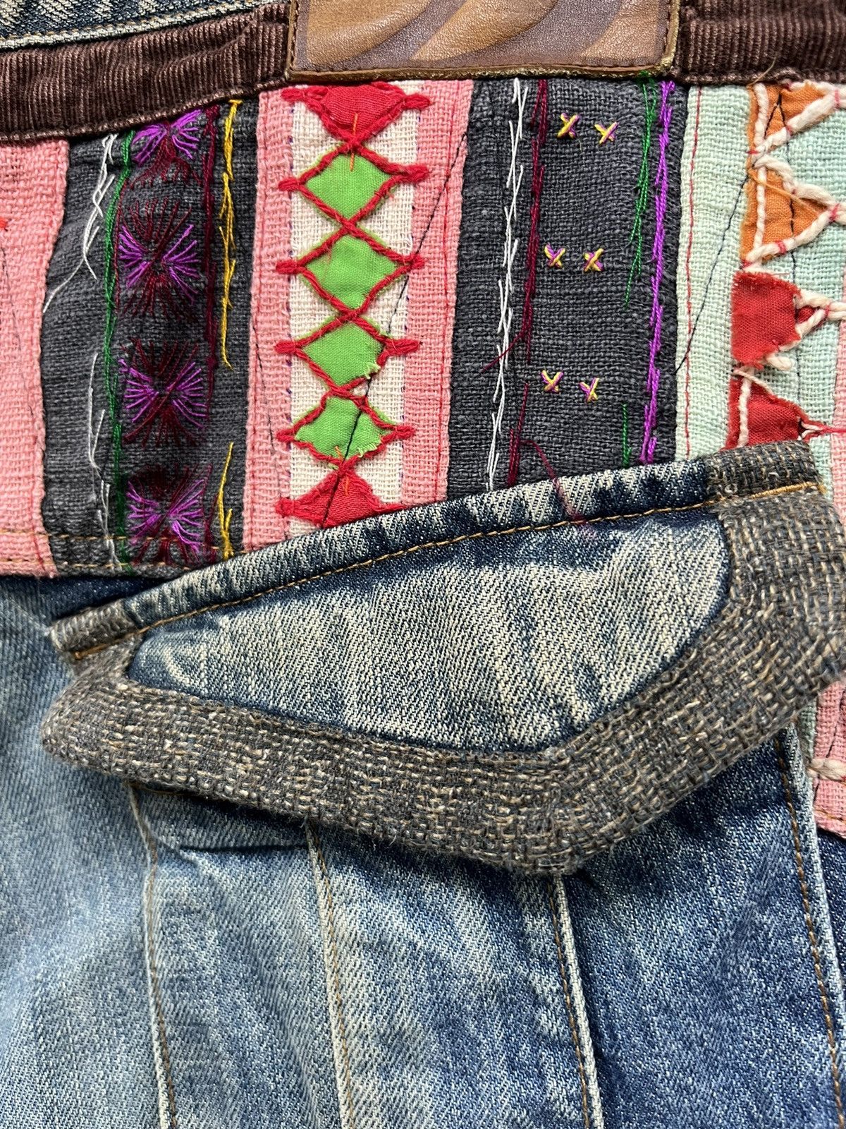 Japanese Brand Vintage SHAPEL Native Patchwork Distressed Kapital Style! Size US 32 / EU 48 - 16 Thumbnail