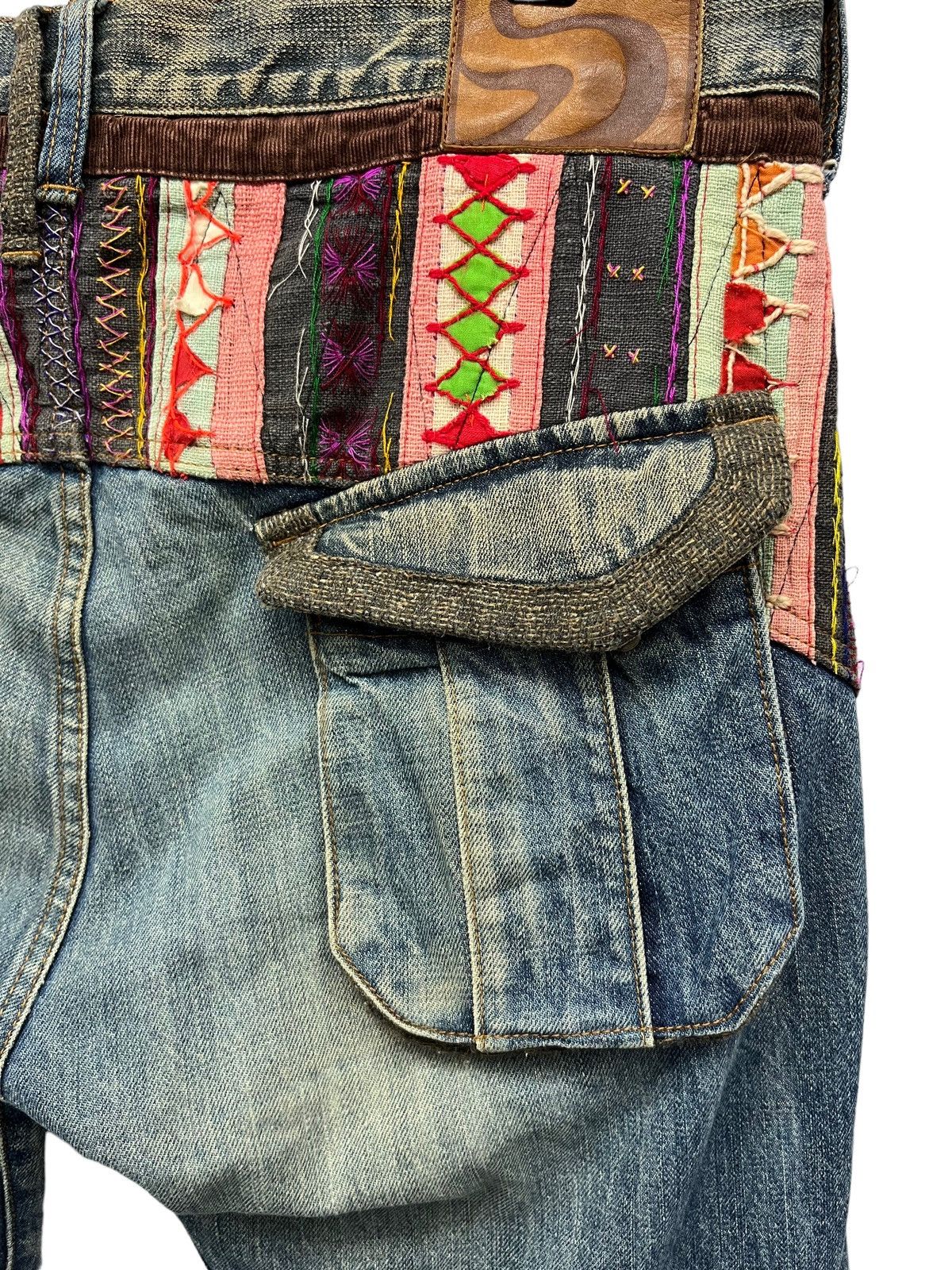 Japanese Brand Vintage SHAPEL Native Patchwork Distressed Kapital Style! Size US 32 / EU 48 - 13 Thumbnail