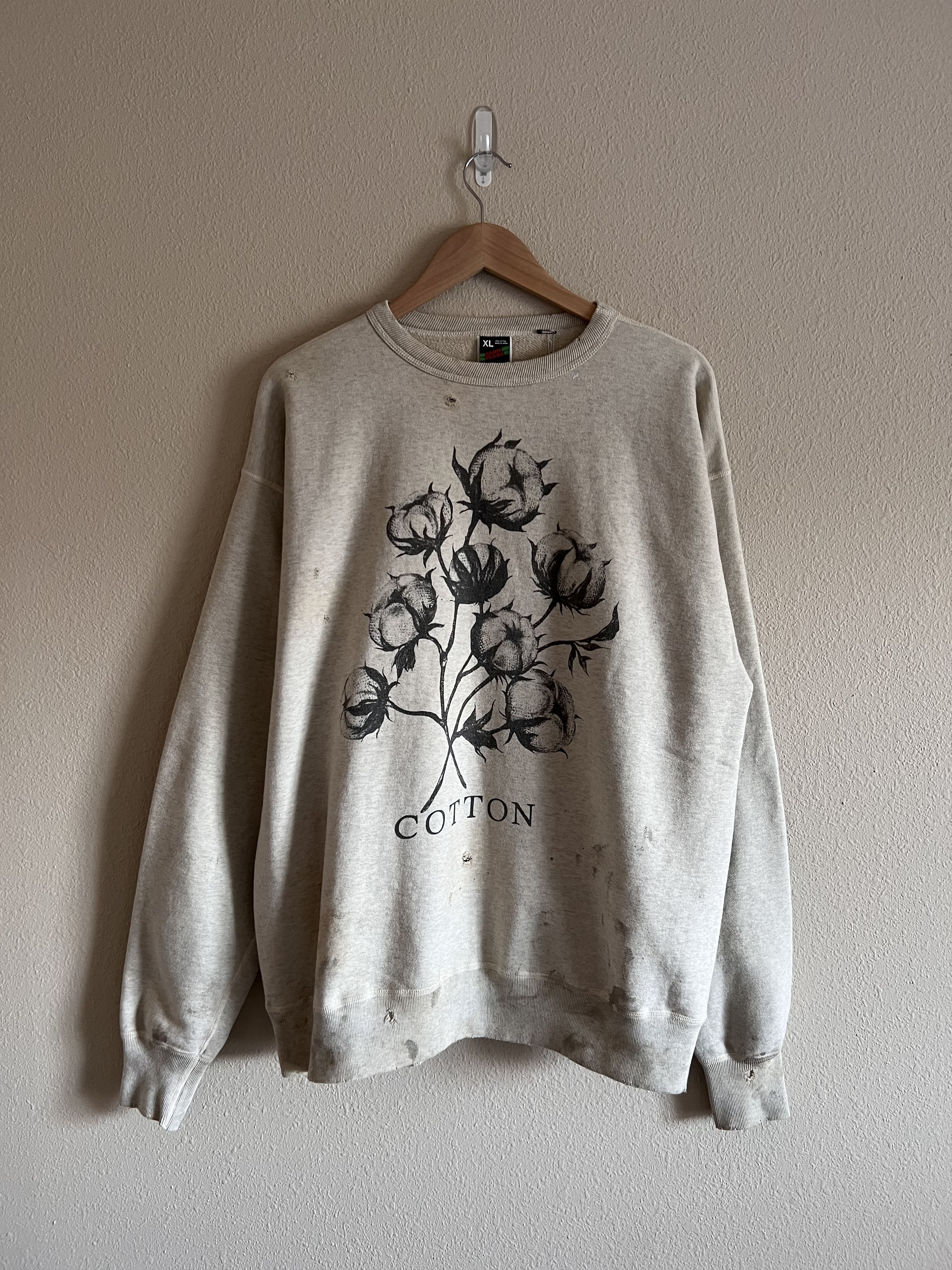 image of Denim Tears Cotton Crewneck Sweatshirt in Natural, Men's (Size XL)