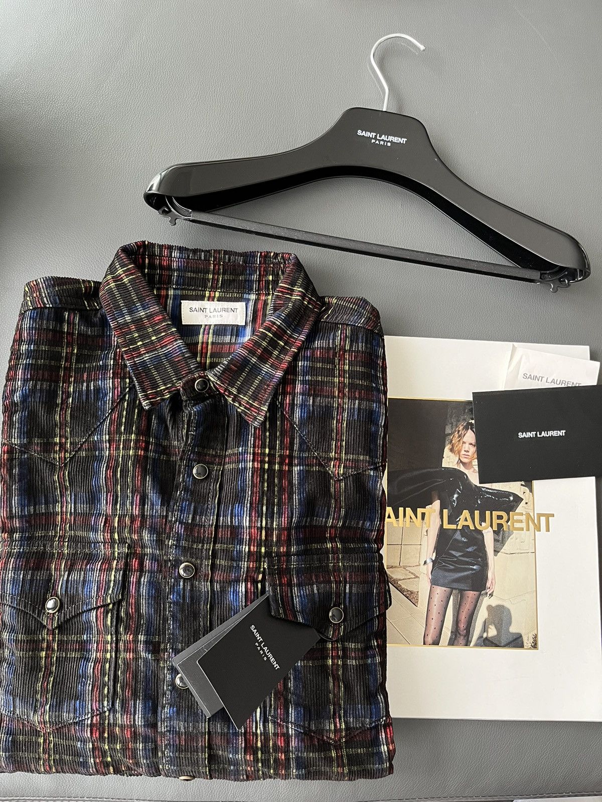 image of Hedi Slimane x Saint Laurent Paris Special Edition Super Runway Classic Western Shirt in Check (Siz