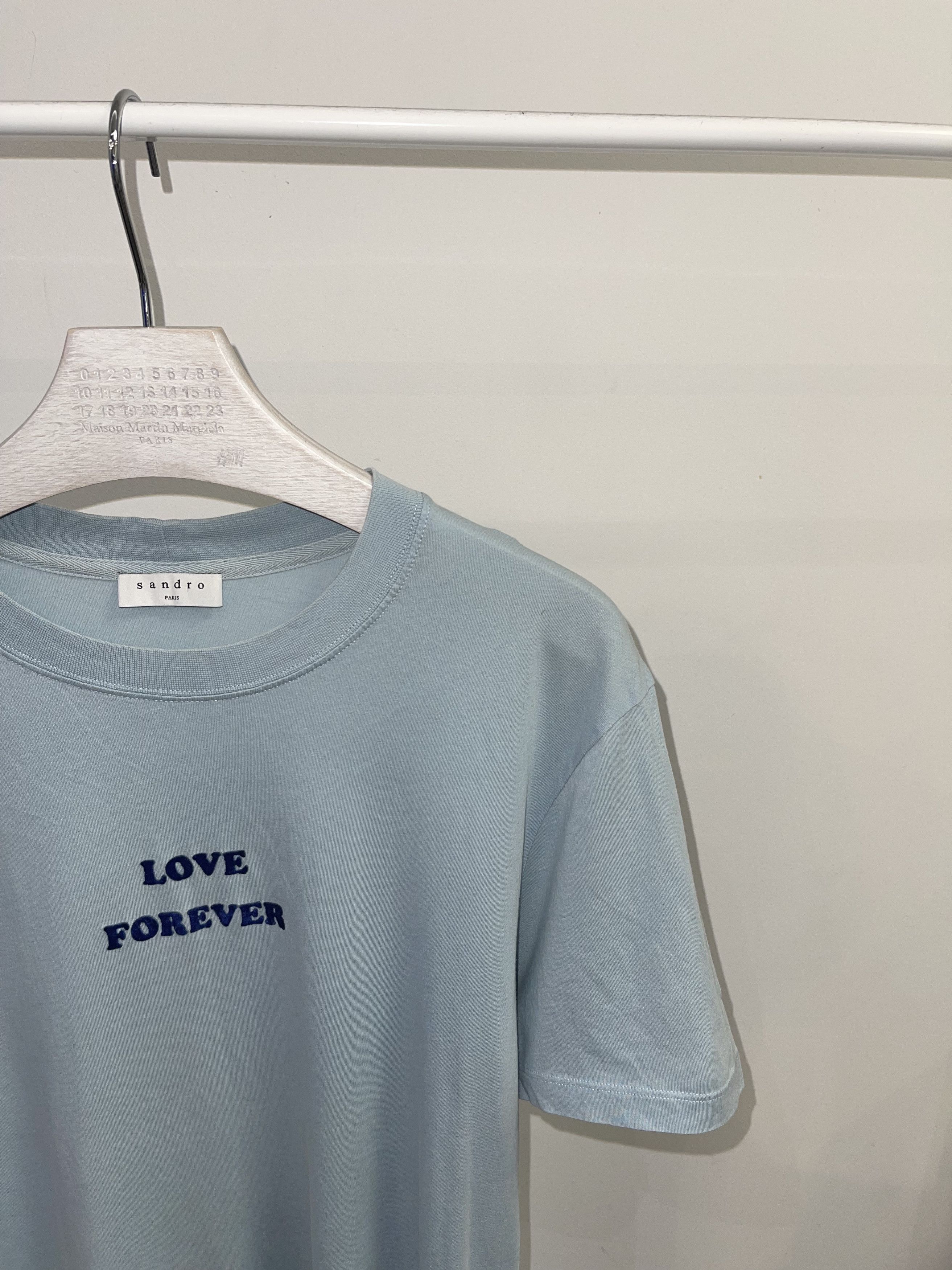 Sandro Sandro "Love Forever" Baby Blue T-Shirt Size US M / EU 48-50 / 2 - 2 Thumbnail