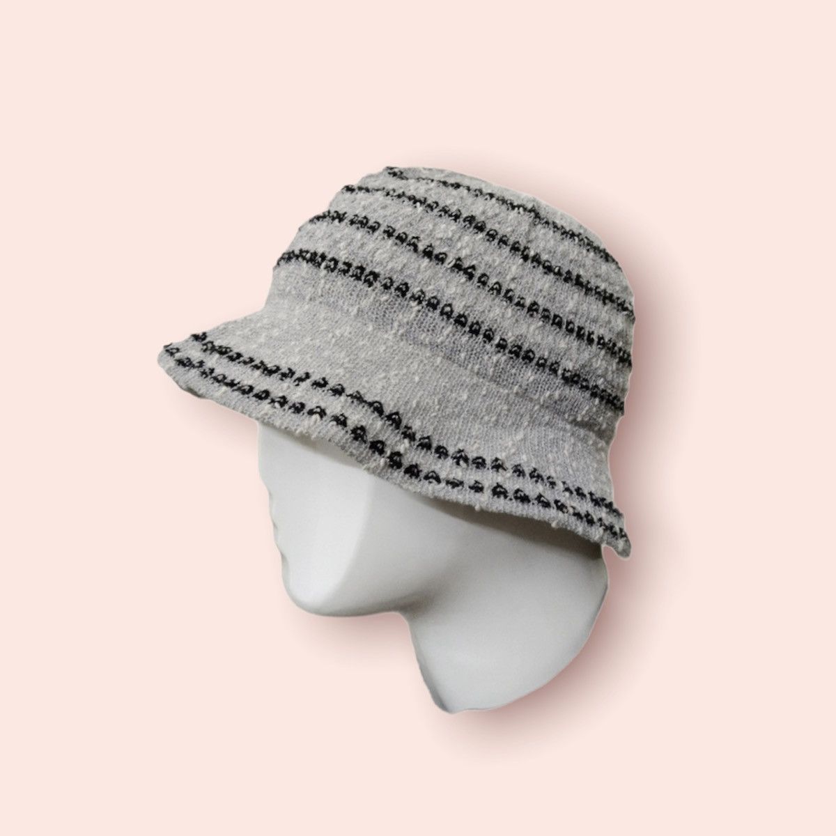 image of Design Messy Crochet Knitted Round Bucket Hat in Grey White Black, Men's