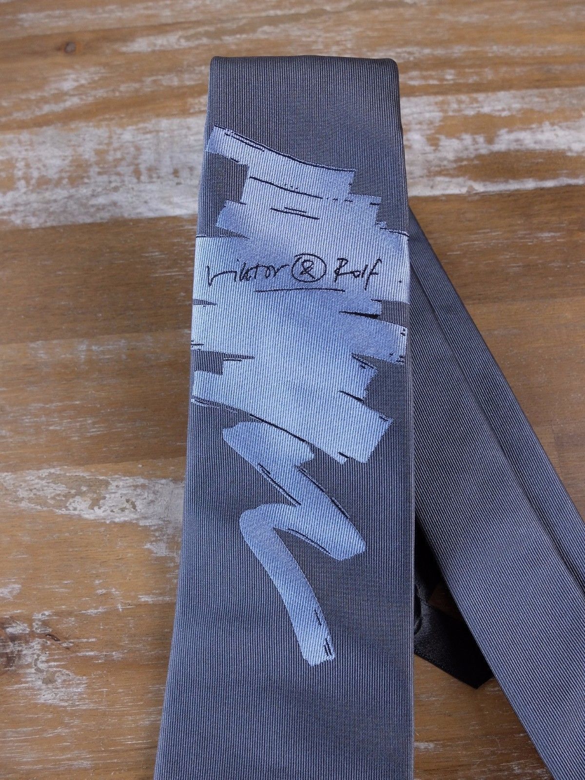 Viktor & Rolf VIKTOR & ROLF gray logo silk tie authentic NWT designer Size ONE SIZE - 6 Thumbnail