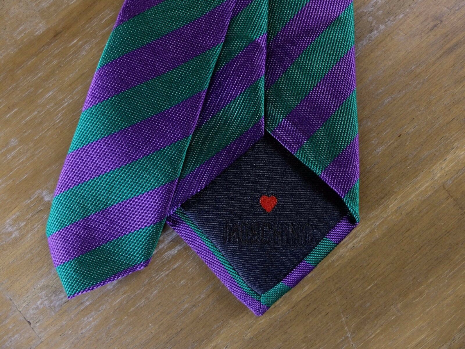 Moschino MOSCHINO green purple striped skinny silk tie authentic Size ONE SIZE - 4 Thumbnail