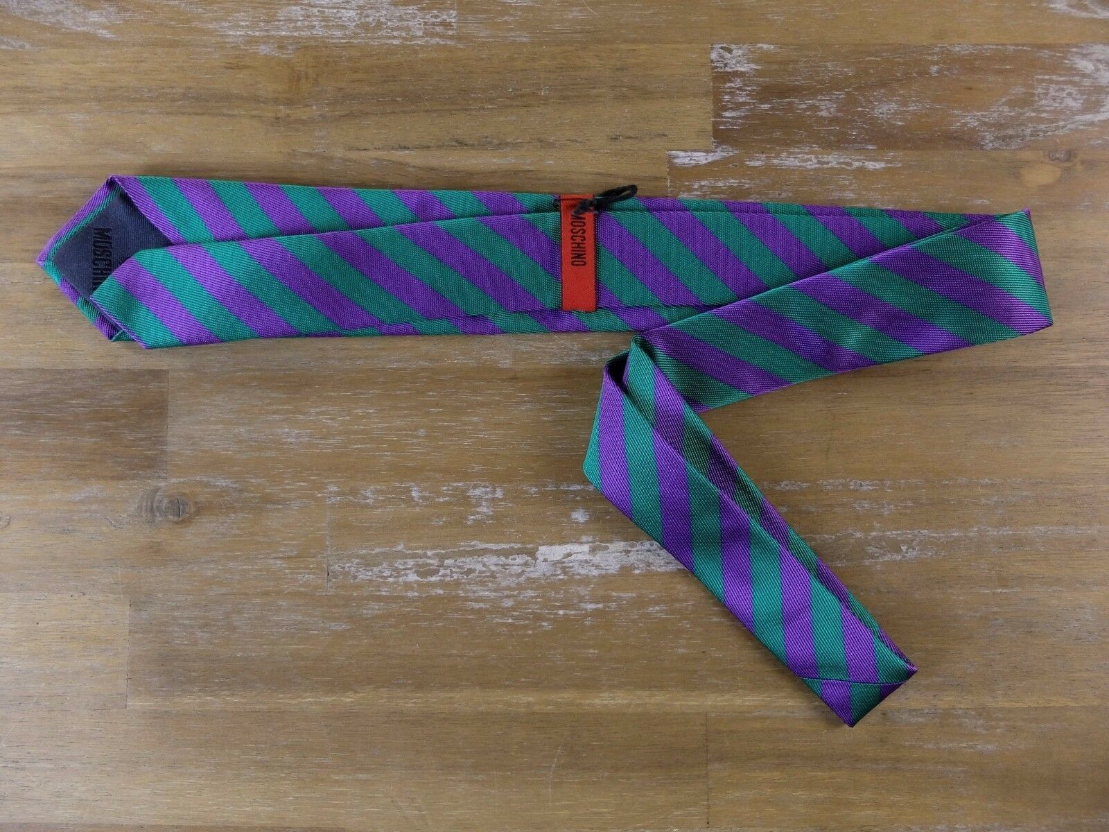 Moschino MOSCHINO green purple striped skinny silk tie authentic Size ONE SIZE - 2 Thumbnail