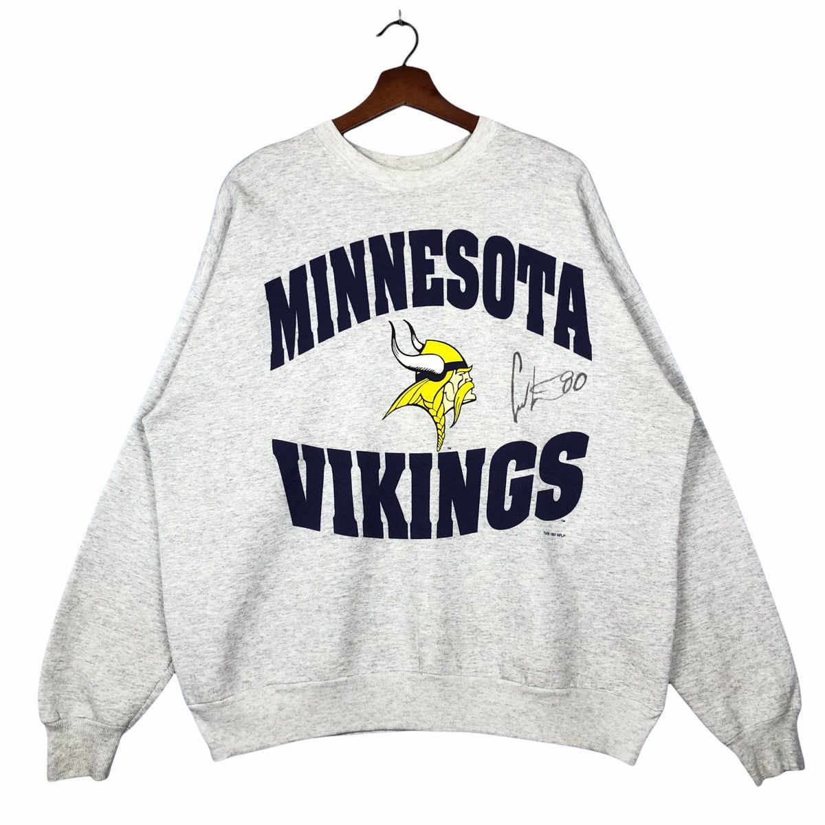 image of Nfl x Vintage 90's Minnesota Vikings Sweatshirt in Grey, Men's (Size XL)