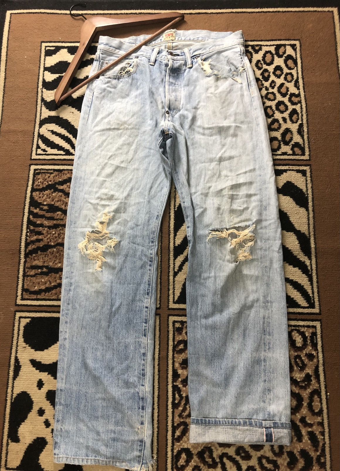 Edwin × Vintage VINTAGE SELVEDGE EDWIN GRUNGE DISTRESSED LIGHT BLUE WASH Size US 31 - 1 Thumbnail