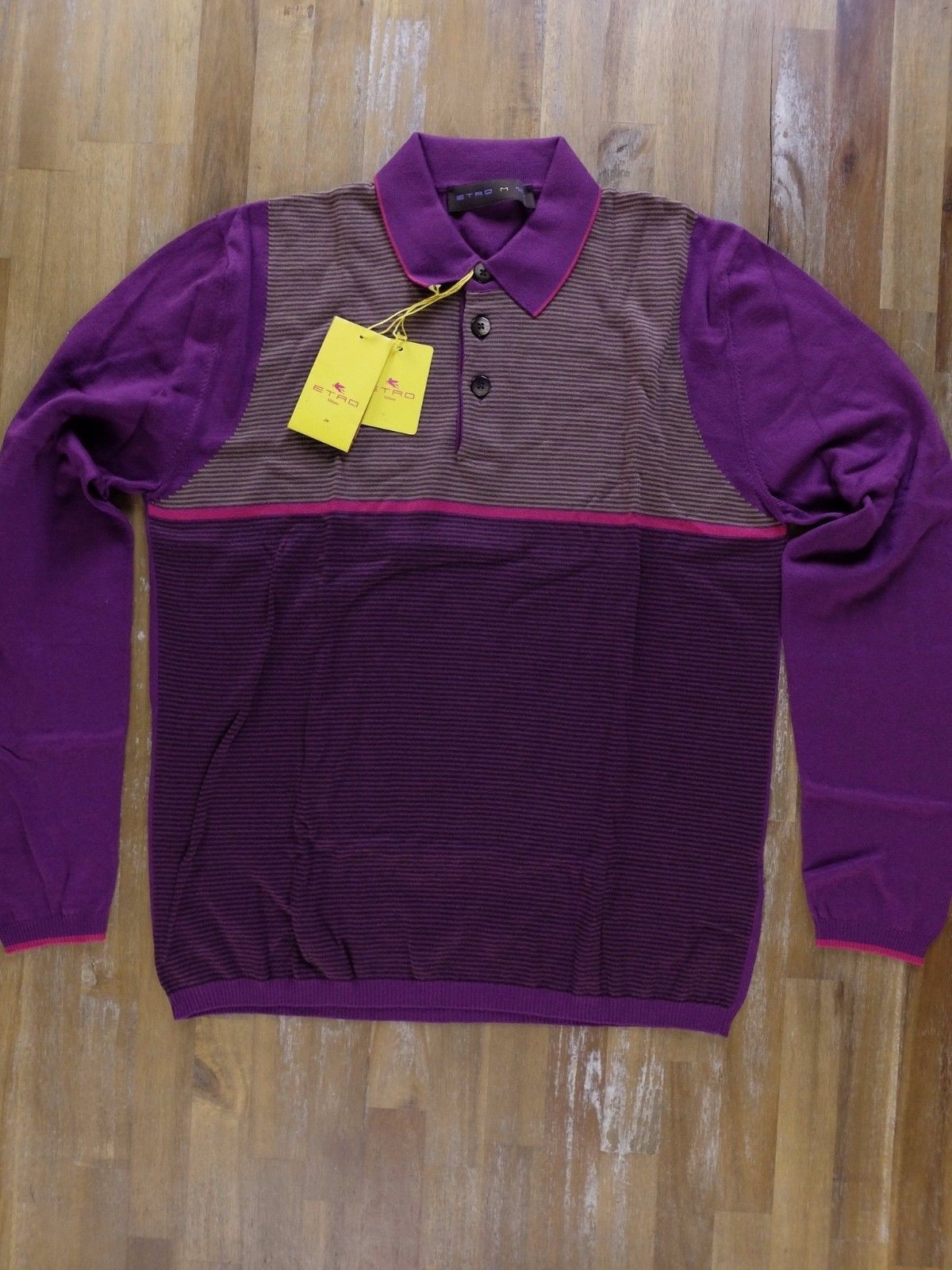 Etro ETRO purple three tone cotton cashmere polo sweater Medium Size US M / EU 48-50 / 2 - 1 Thumbnail