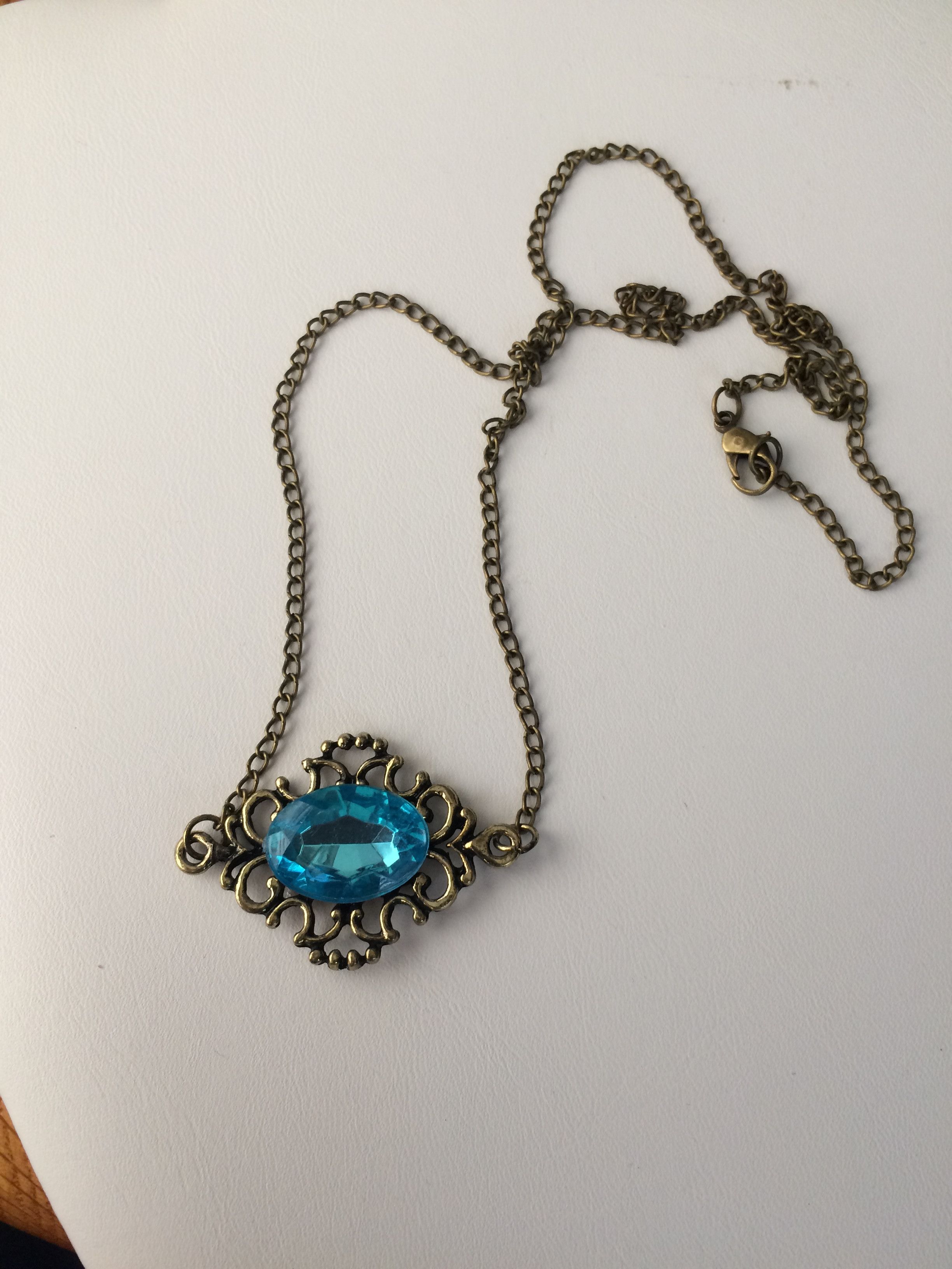 Handmade Blue CZ Bronze Pendant Chain Necklace Size ONE SIZE - 1 Thumbnail