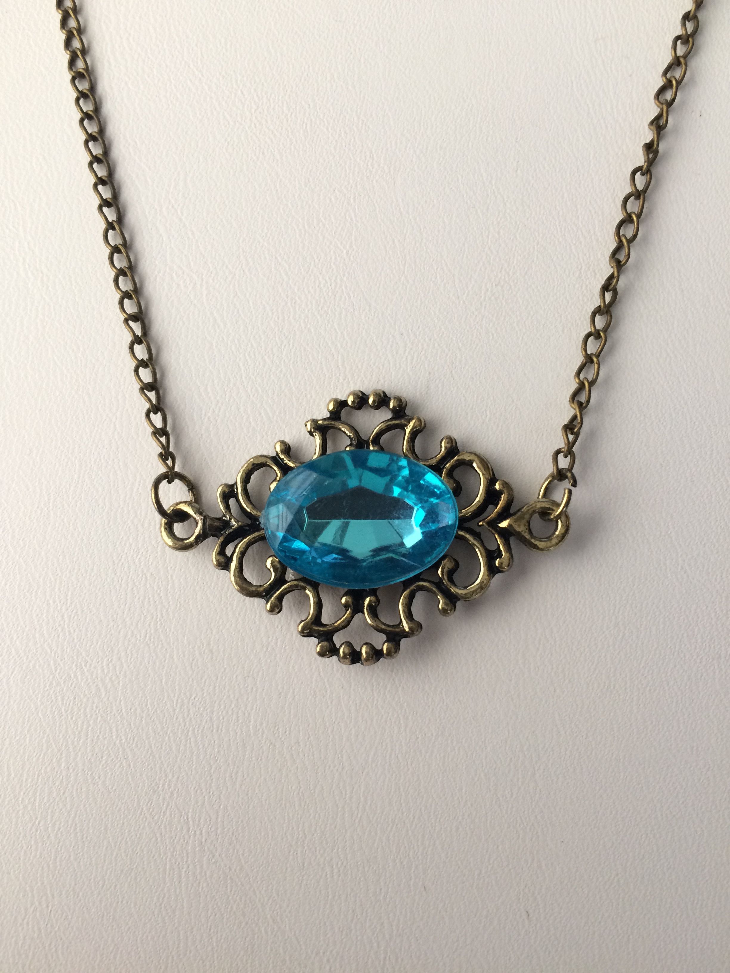 Handmade Blue CZ Bronze Pendant Chain Necklace Size ONE SIZE - 4 Thumbnail