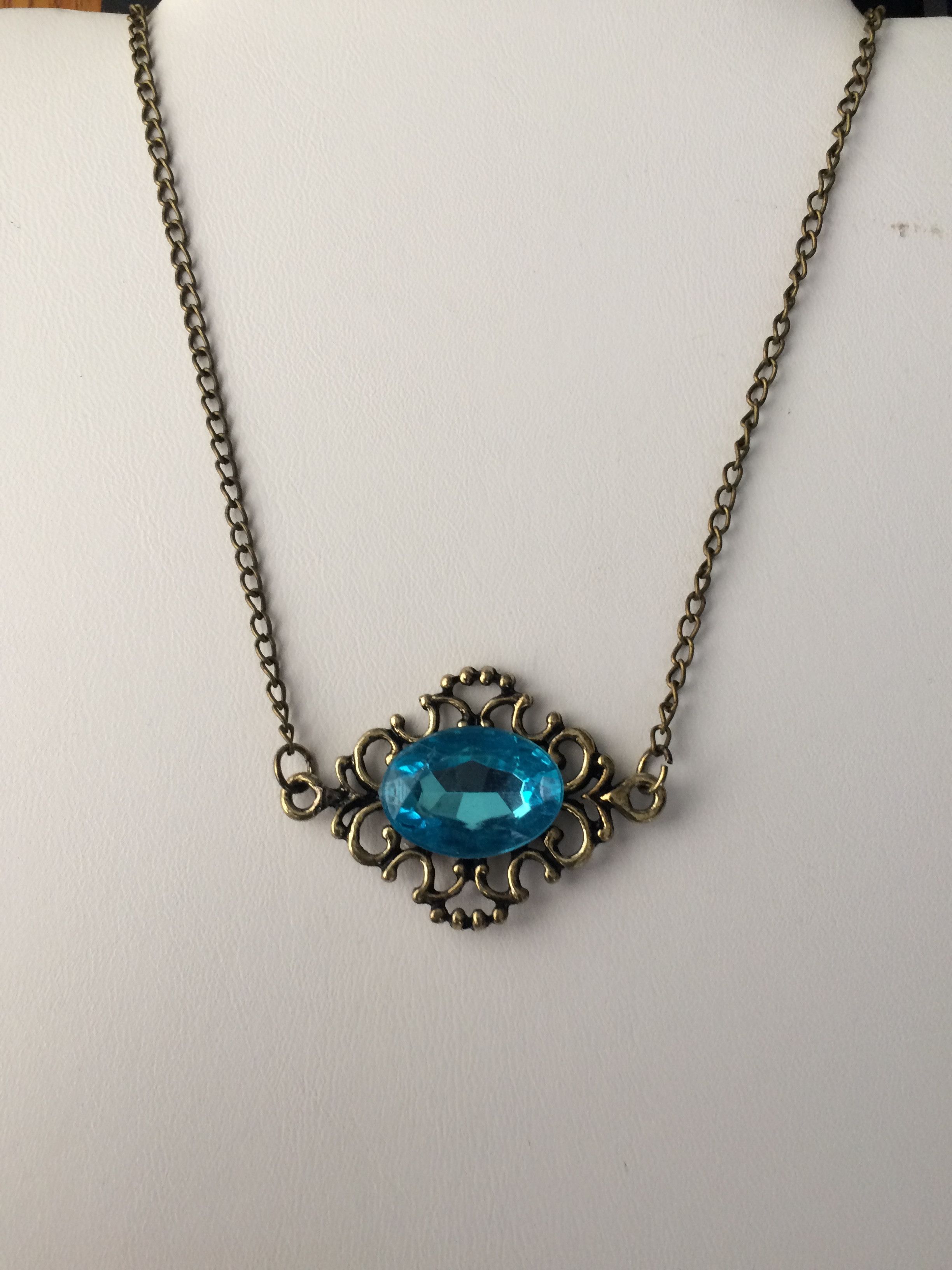 Handmade Blue CZ Bronze Pendant Chain Necklace Size ONE SIZE - 2 Thumbnail