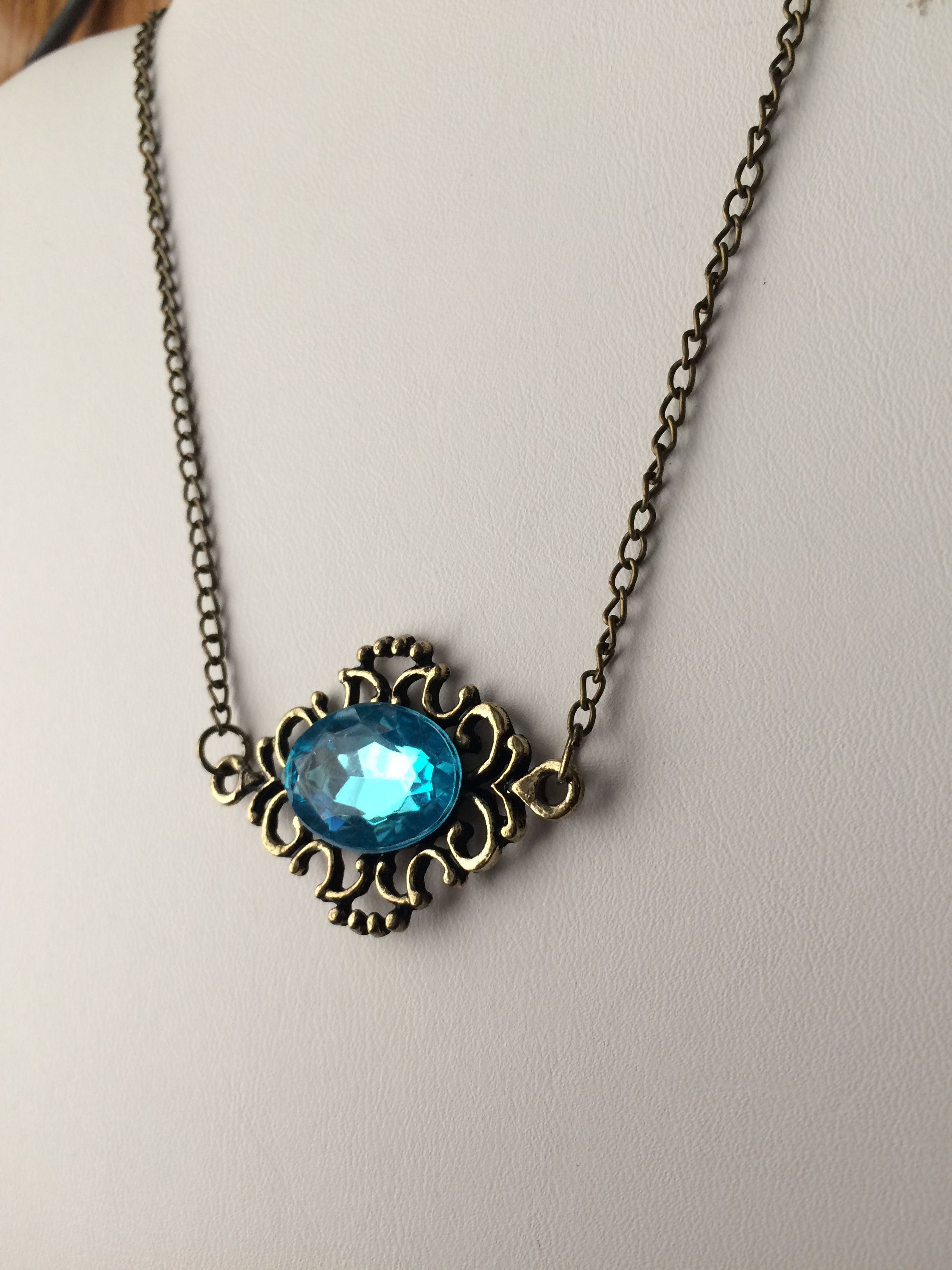 Handmade Blue CZ Bronze Pendant Chain Necklace Size ONE SIZE - 3 Thumbnail