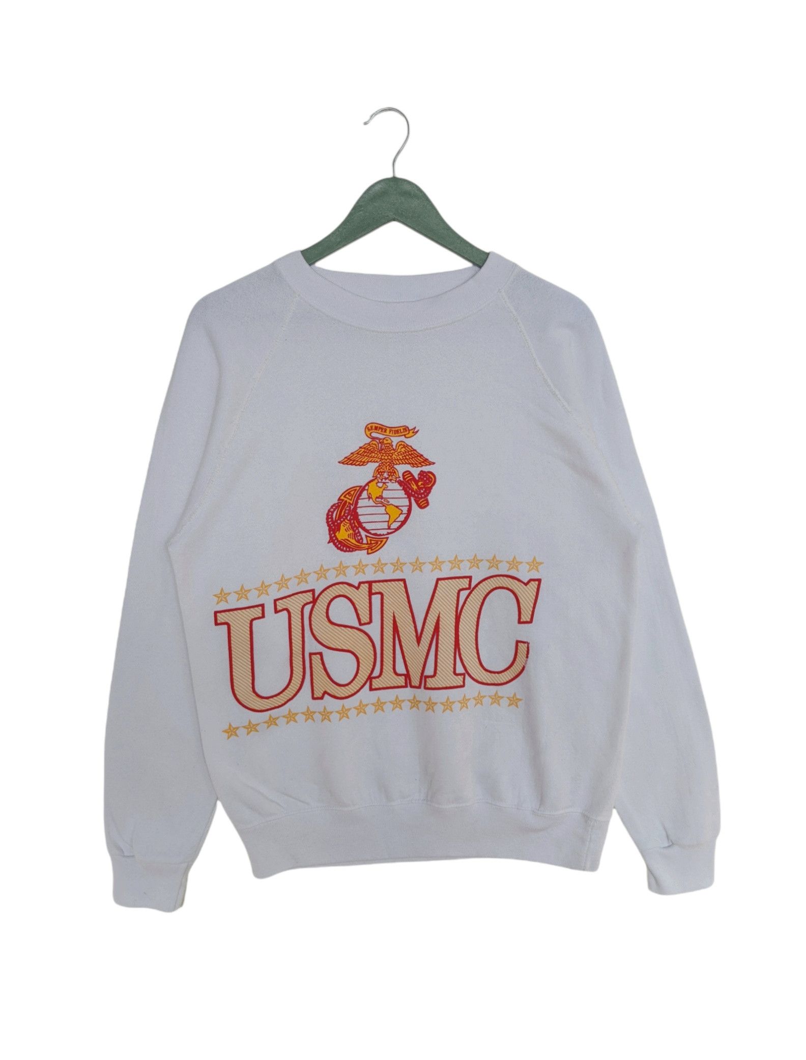 image of Military Vintage 80's United States Marines Corp Sweatshirt in White, Men's (Size Large)