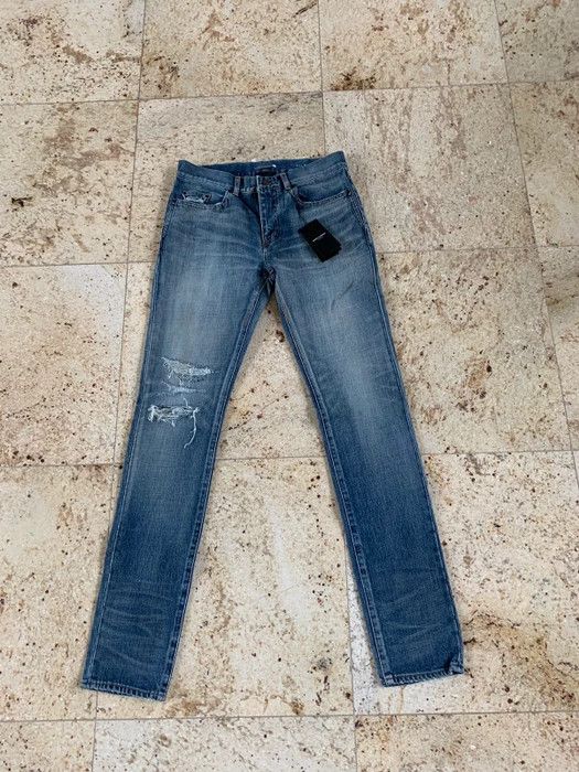 image of Saint Laurent Paris D02 Distressed Denim In Indigo, Men's (Size 30)