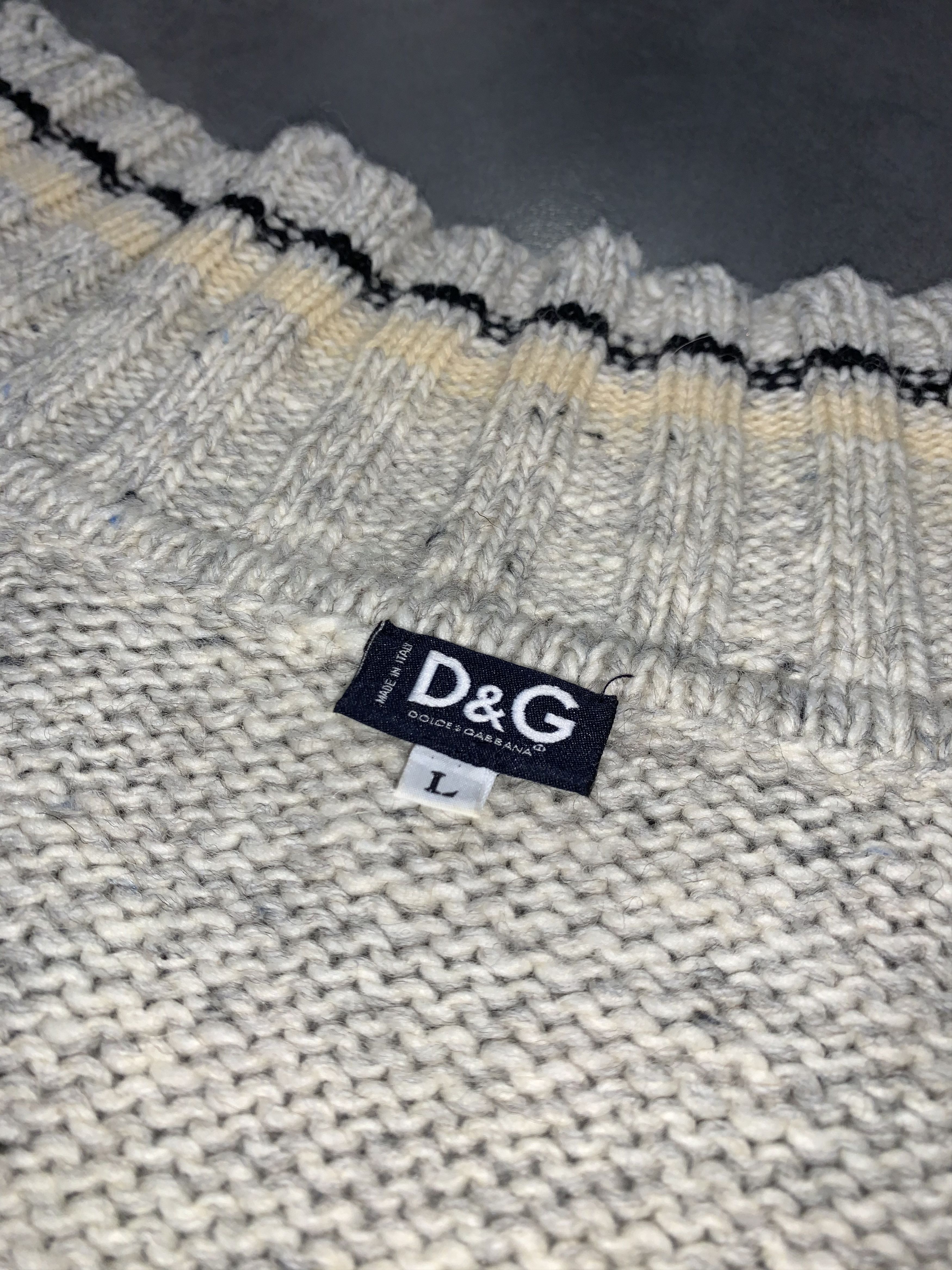 Dolce & Gabbana Vintage Dolce & Gabbana Handknit Logo Cream Wool Sweter Size US L / EU 52-54 / 3 - 12 Thumbnail