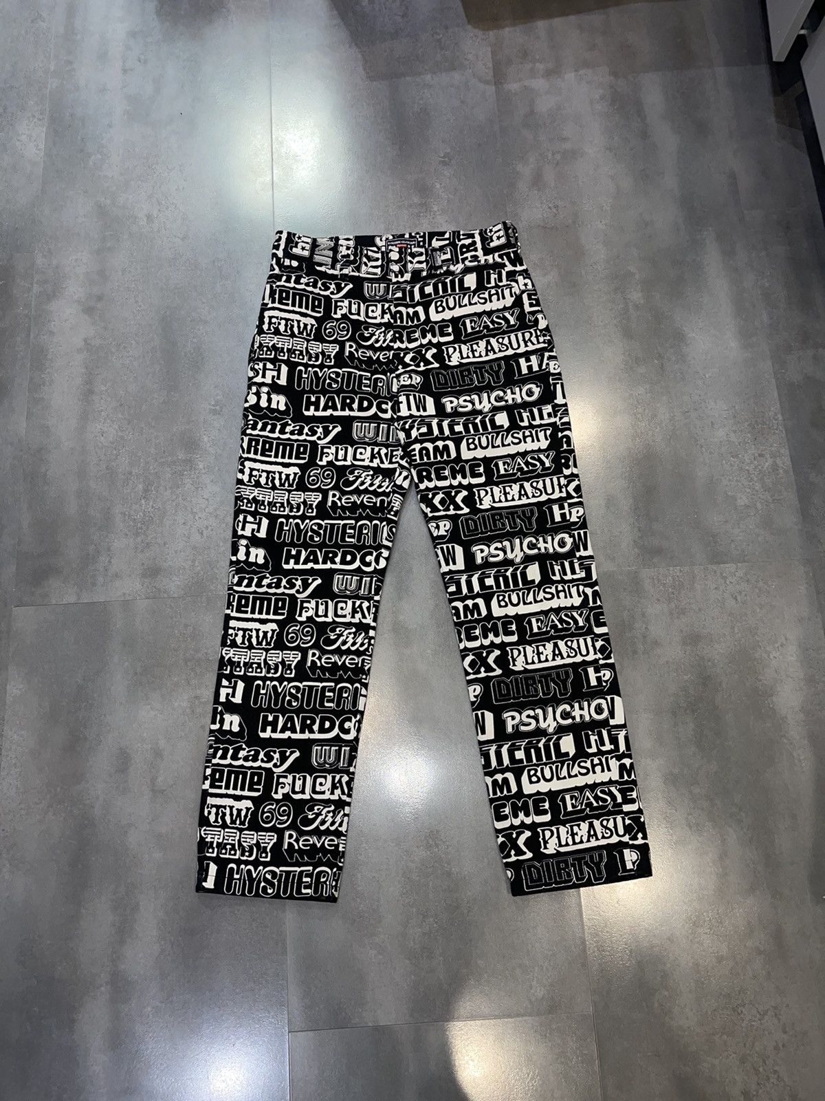 wholesale top quality FW17 Supreme X Hysteric Glamour Text Work Denim Pants  | www.fcbsudan.com