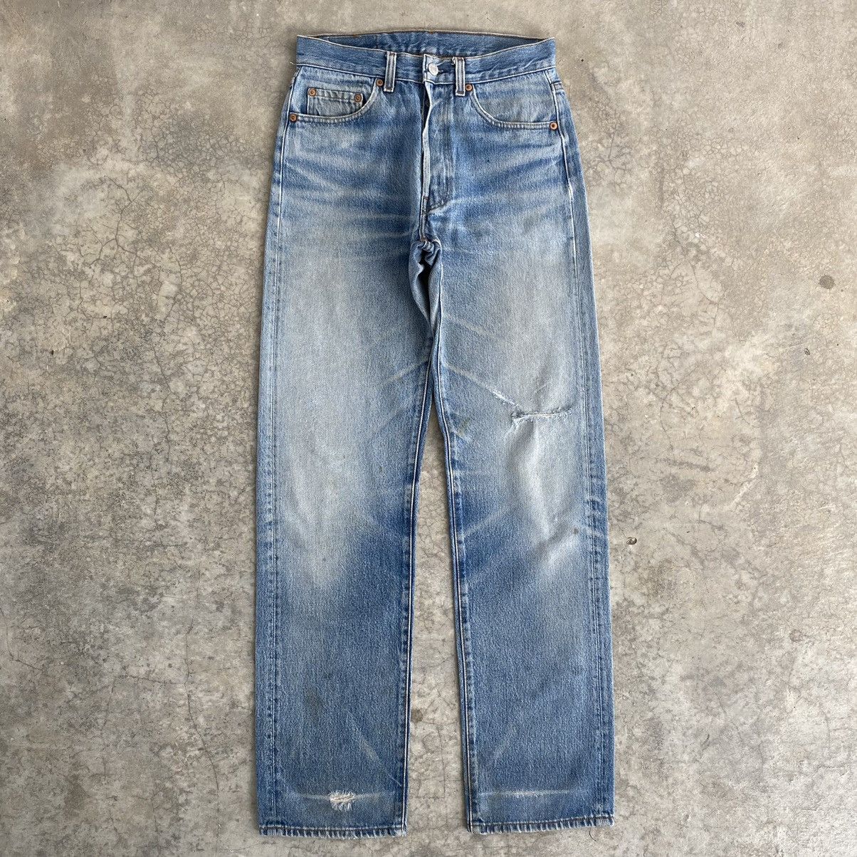 Levi's Vintage 80’s Levi's 501 Faded Blue Ripped Denim Jeans Size US 27 - 1 Thumbnail