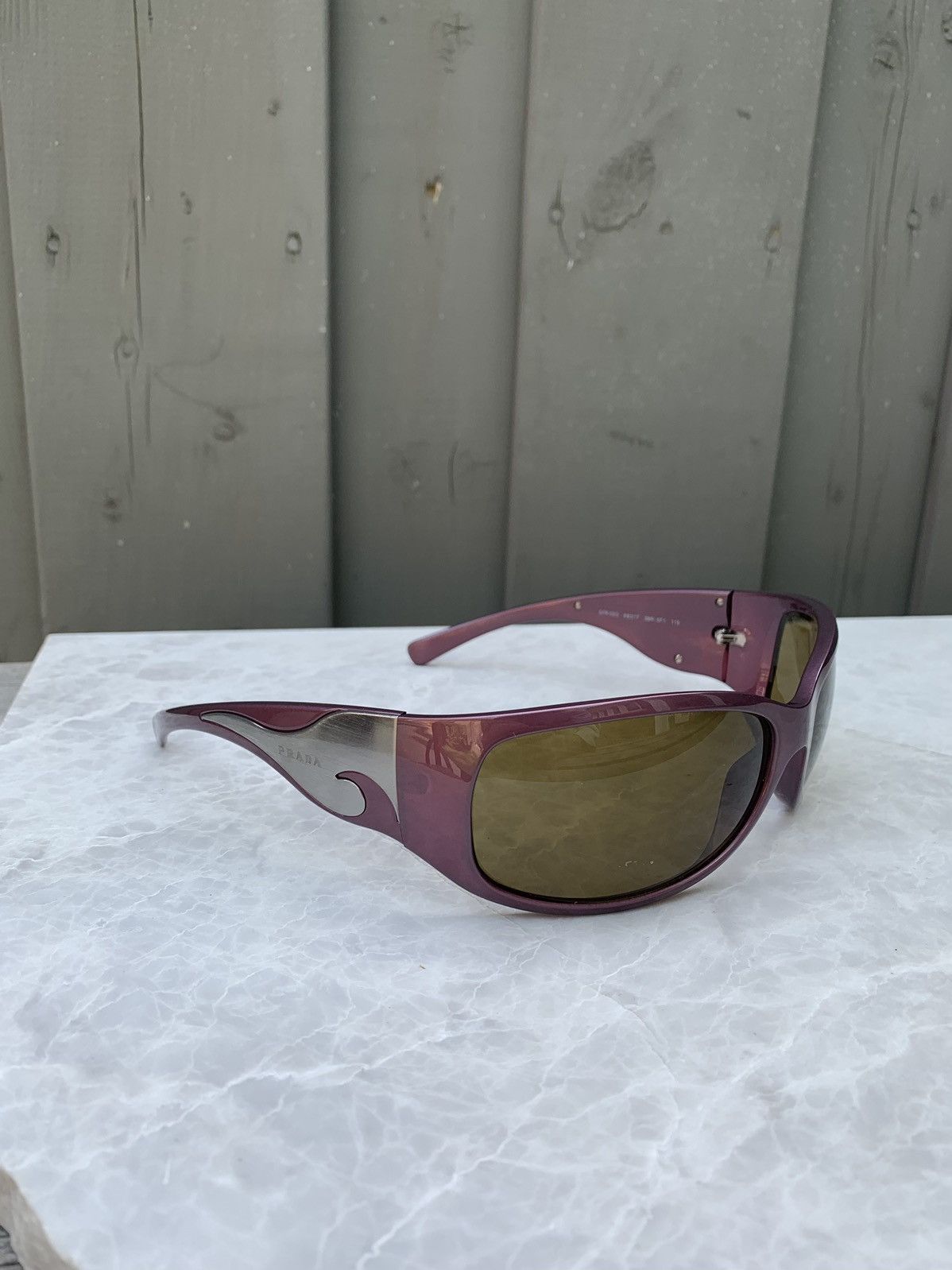 Prada × Vintage Plum Prada Tribal Wave Wrap Sunglasses Chrome Flame 2000s Y2 Size ONE SIZE - 2 Thumbnail