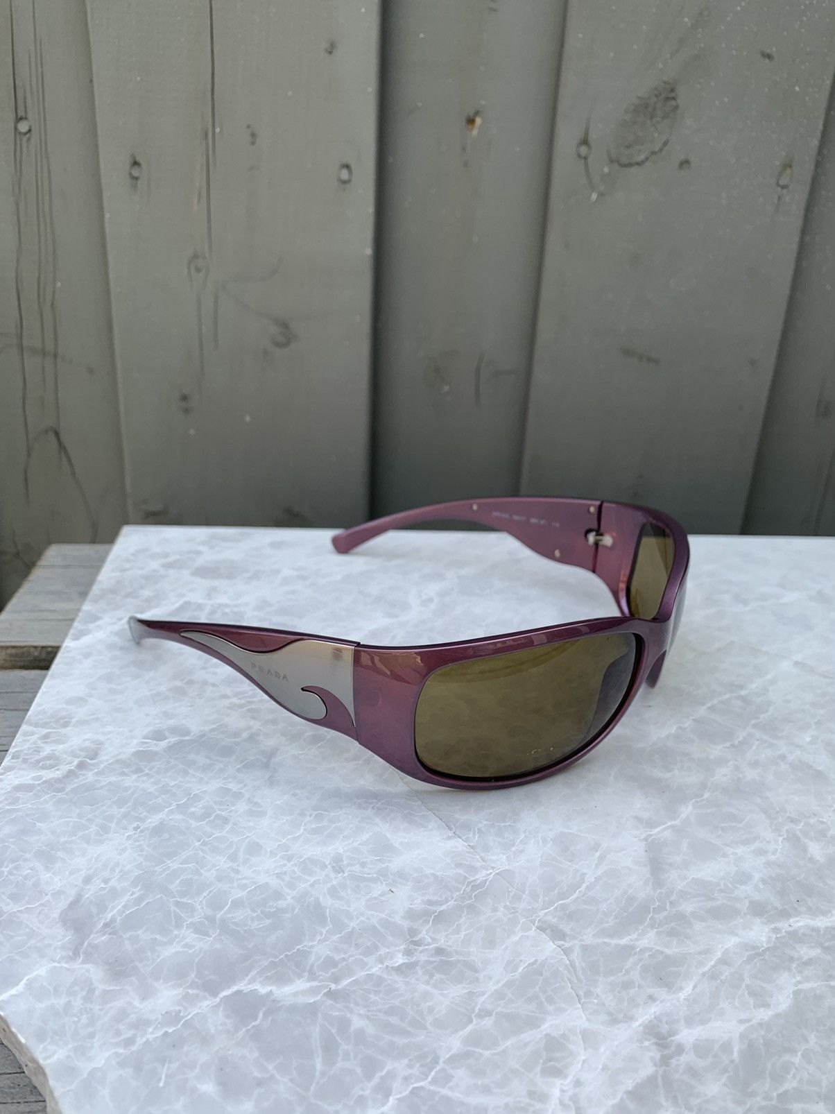 Prada × Vintage Plum Prada Tribal Wave Wrap Sunglasses Chrome Flame 2000s Y2 Size ONE SIZE - 15 Thumbnail