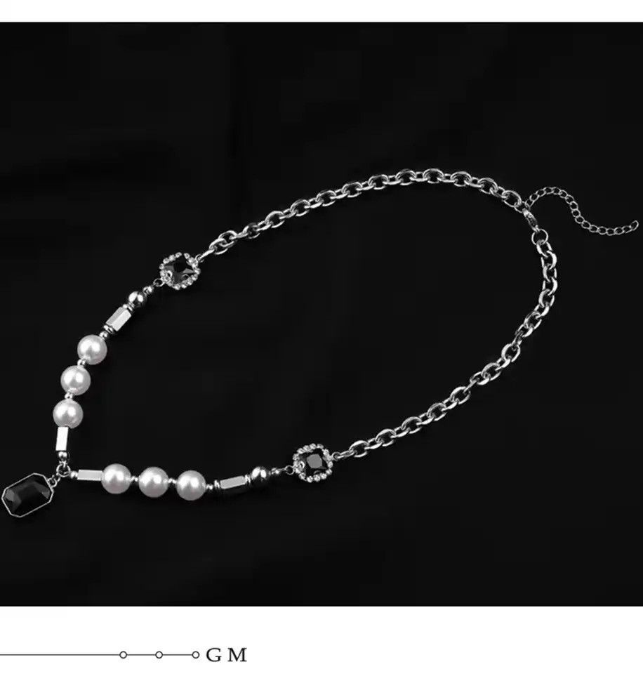 Jewelry Hip-hop Black Rhinestones Pendant Pearl Necklace Size ONE SIZE - 3 Thumbnail