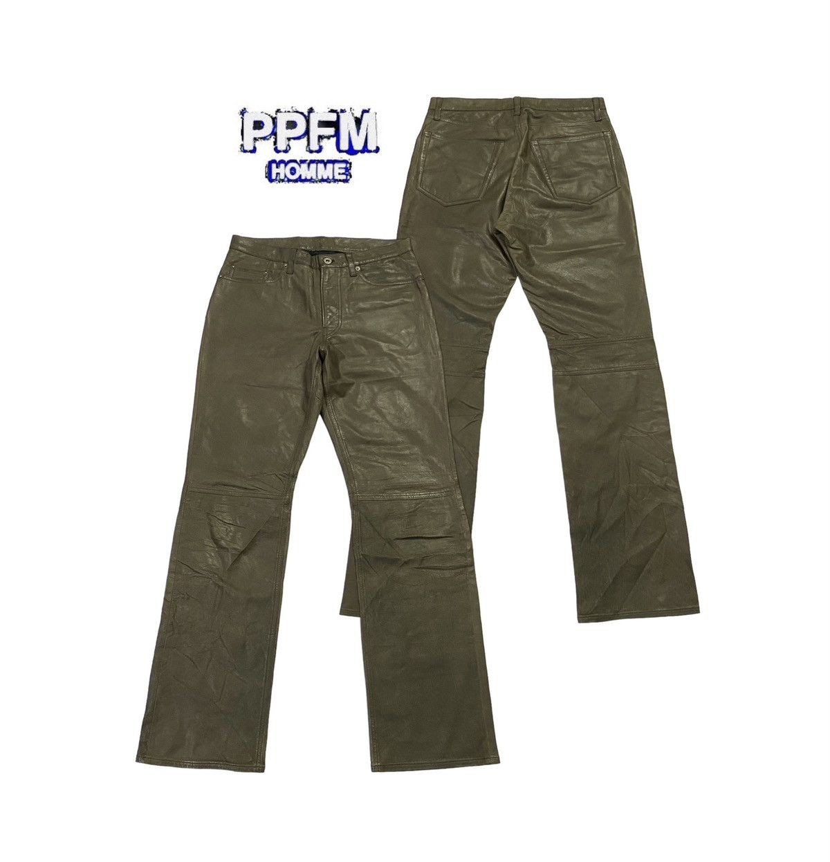 Japanese Brand Rare🔥PPFM Olive Green Leather Pants Size US 30 / EU 46 - 1 Thumbnail