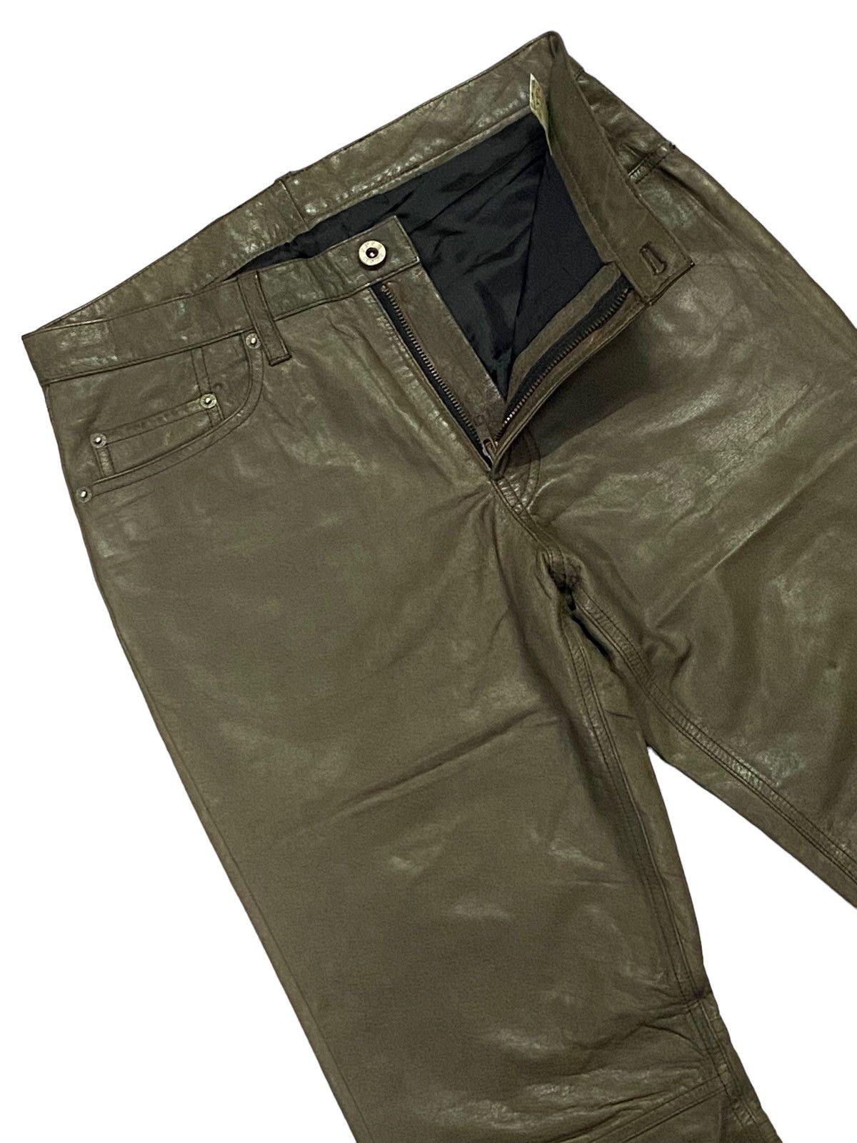 Japanese Brand Rare🔥PPFM Olive Green Leather Pants Size US 30 / EU 46 - 18 Thumbnail