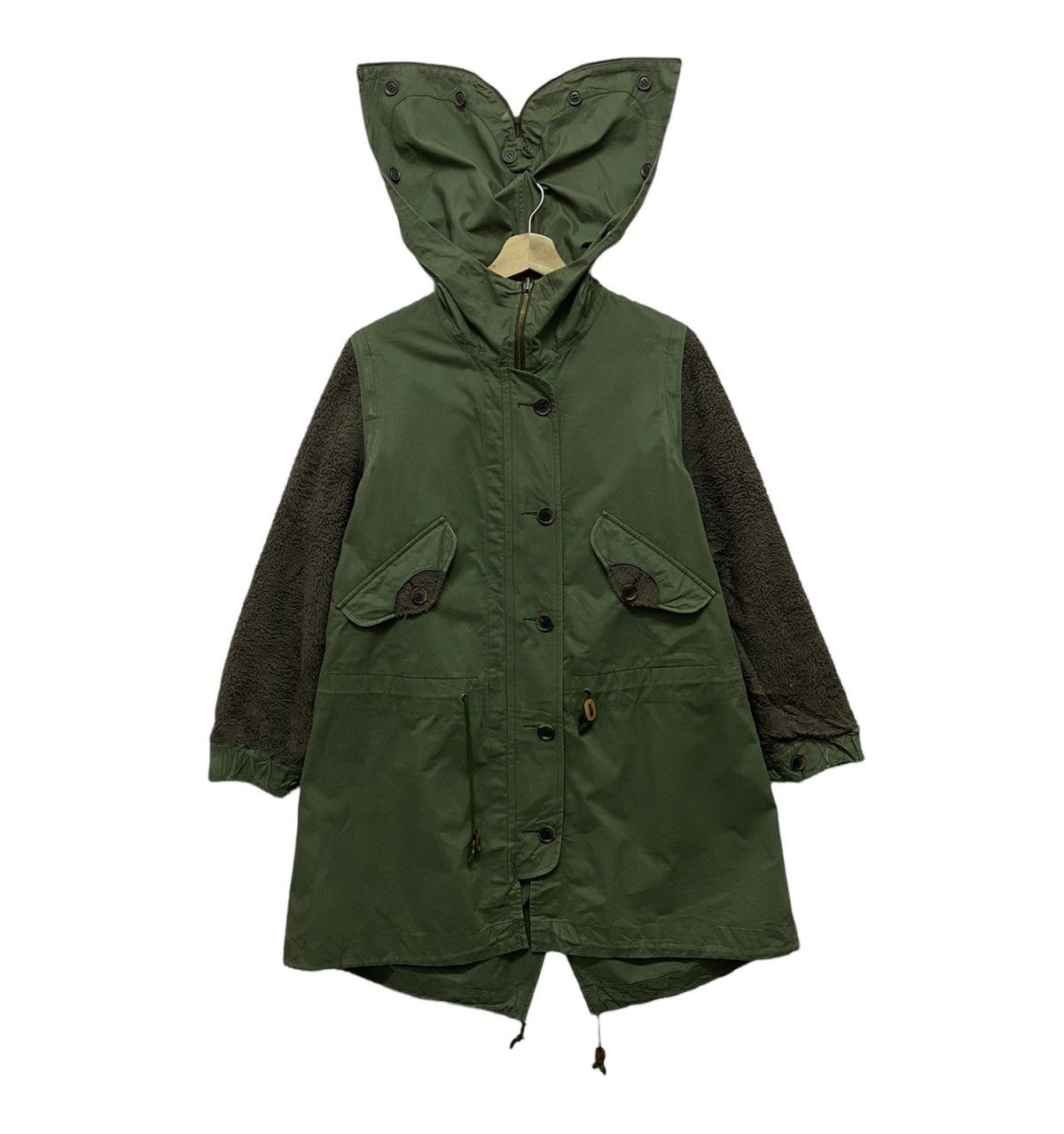 image of Frapbois Khaki Military Parka Fleece Sleeve in Green, Men's (Size Medium)
