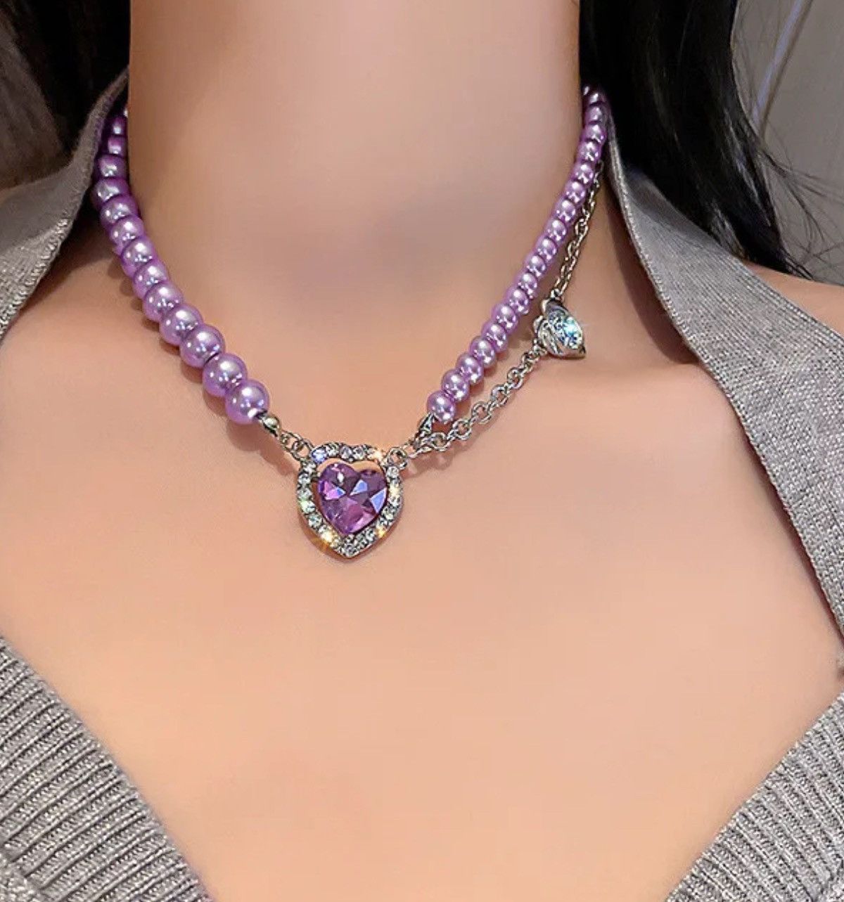 Other Creative Purple Heart Crystal Choker Necklaces Size ONE SIZE - 2 Thumbnail