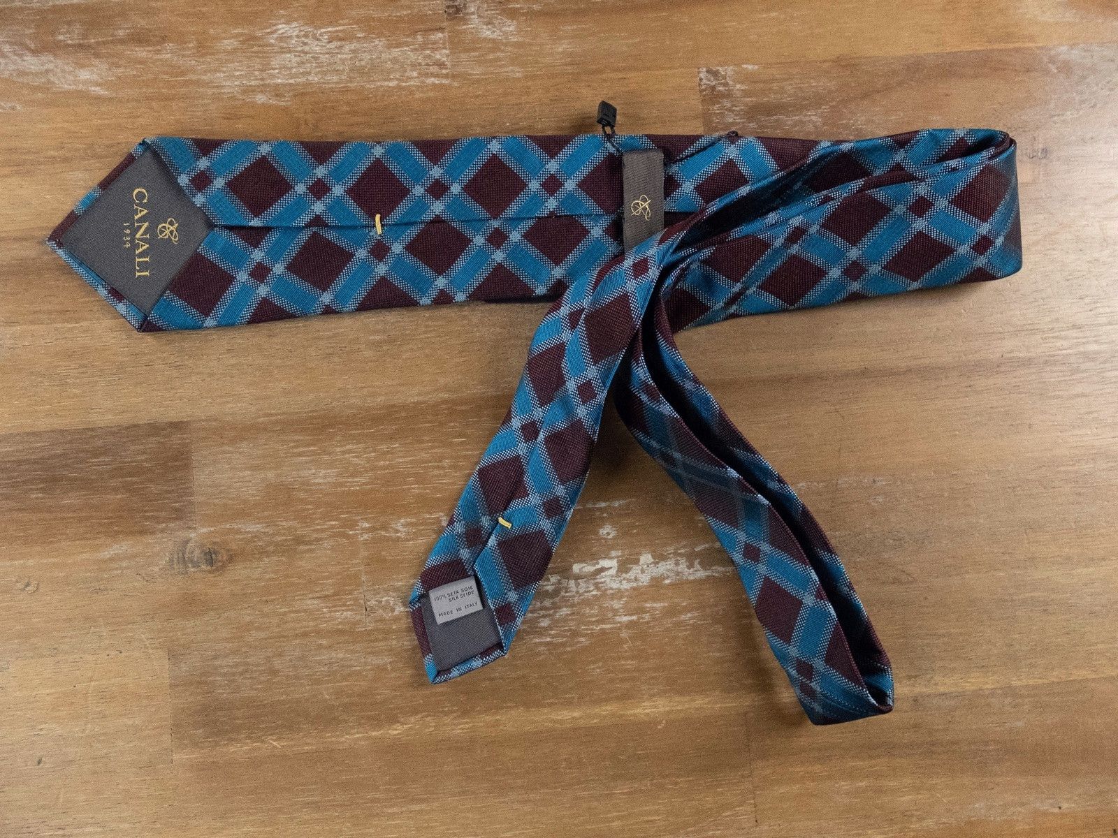 Canali CANALI blue brown plaid tartan woven silk tie authentic Size ONE SIZE - 2 Thumbnail