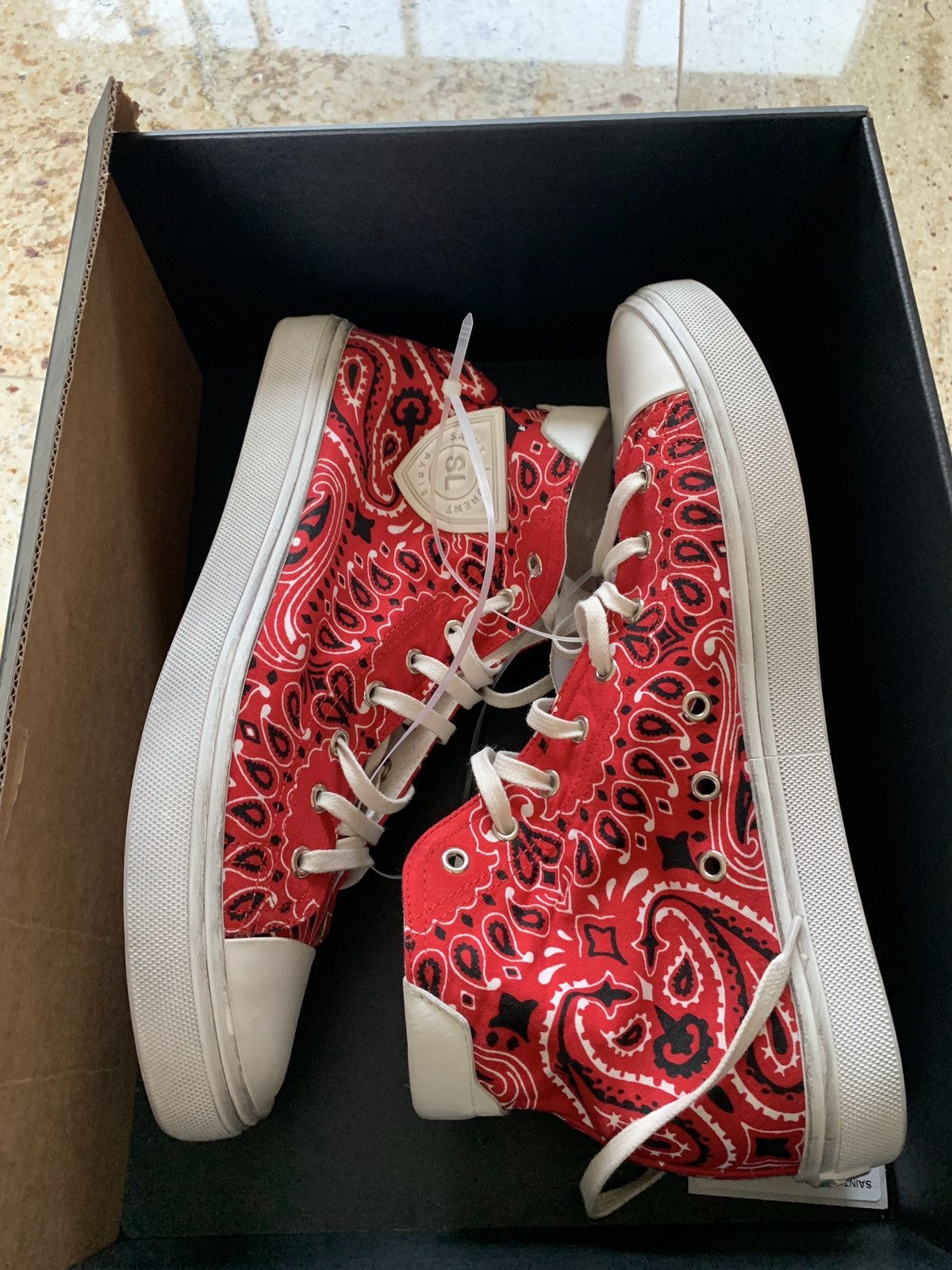 Saint Laurent Paris Bandana Red Paisley Mid Top Trainer Size US 9.5 / EU 42-43 - 2 Thumbnail