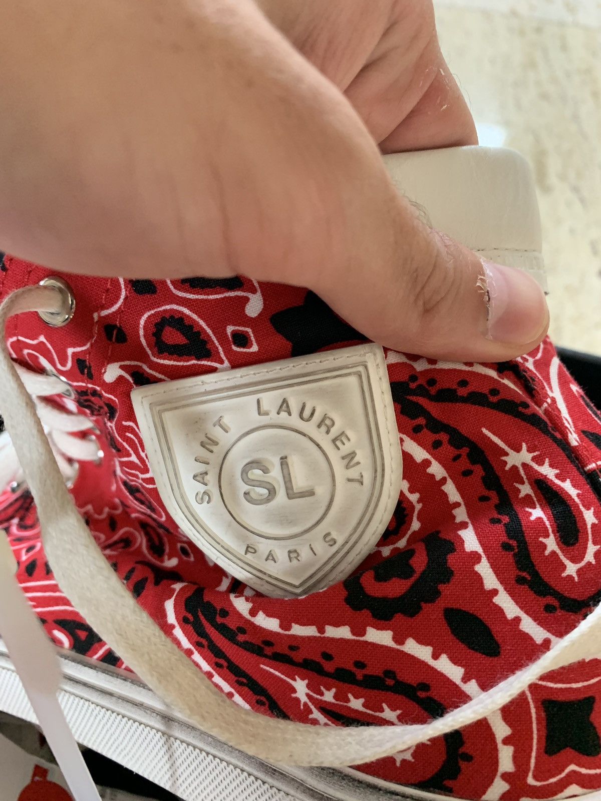 Saint Laurent Paris Bandana Red Paisley Mid Top Trainer Size US 9.5 / EU 42-43 - 6 Thumbnail