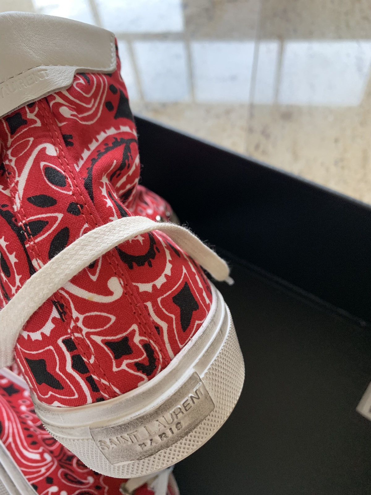 Saint Laurent Paris Bandana Red Paisley Mid Top Trainer Size US 9.5 / EU 42-43 - 5 Thumbnail