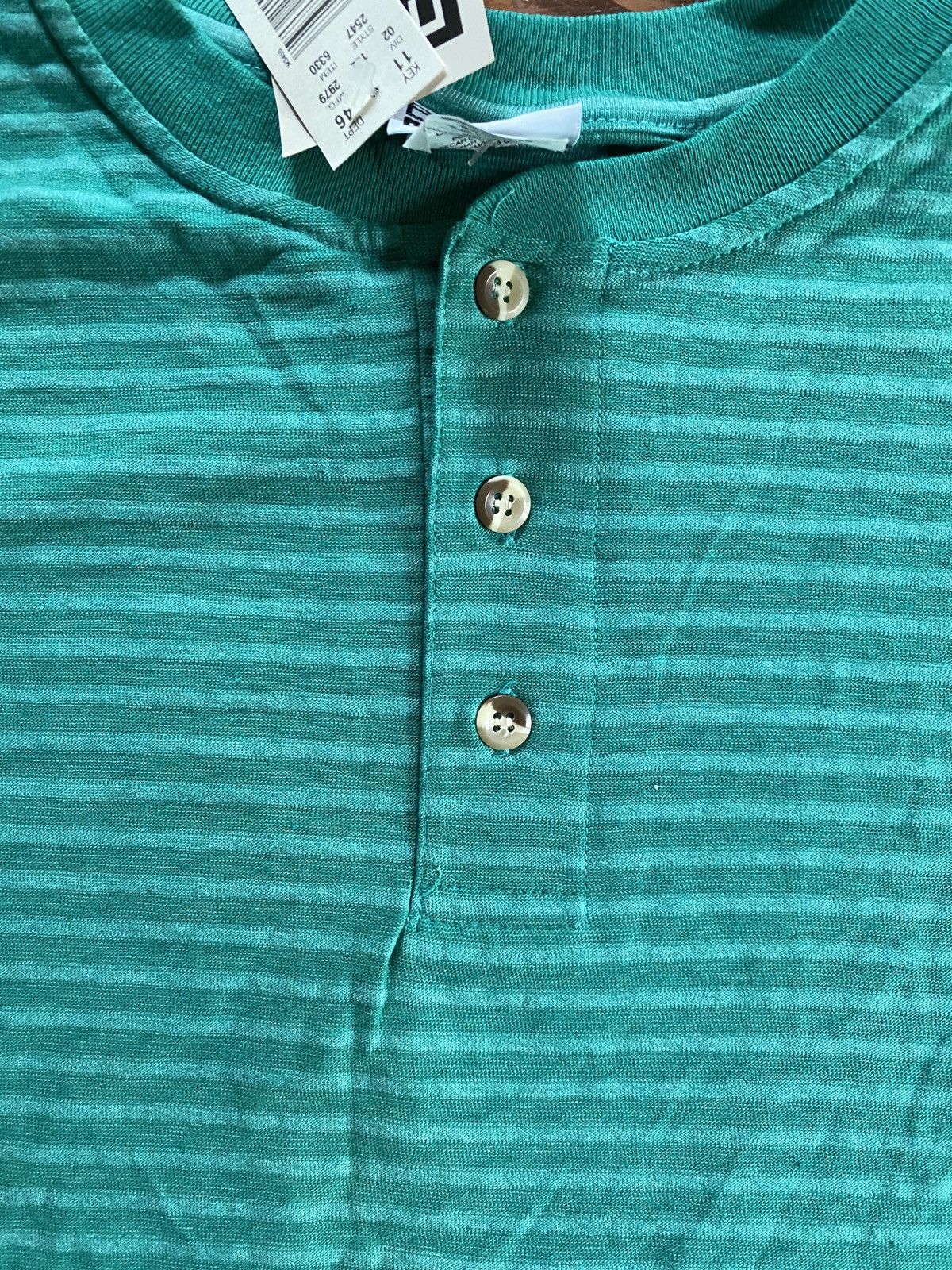 Basic Editions × Vintage Vintage NWT 90s Basic Editions Henley Style Striped Teal Tee Size US XL / EU 56 / 4 - 4 Thumbnail