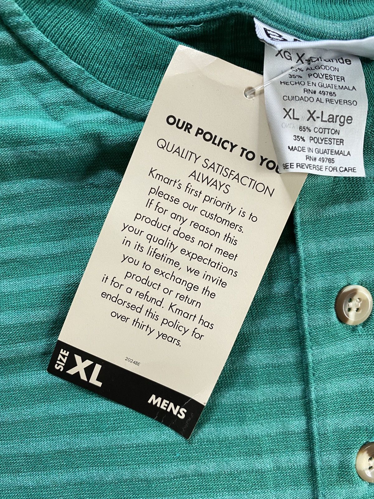 Basic Editions × Vintage Vintage NWT 90s Basic Editions Henley Style Striped Teal Tee Size US XL / EU 56 / 4 - 8 Thumbnail