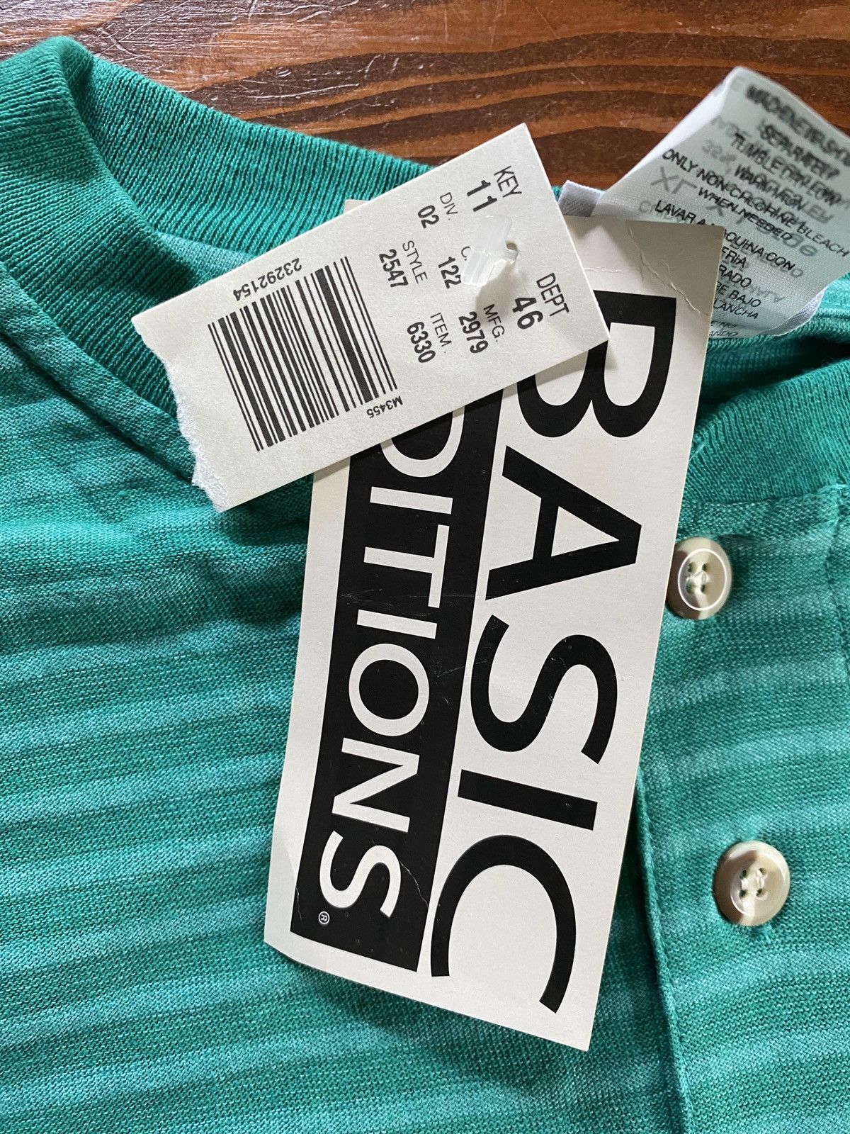 Basic Editions × Vintage Vintage NWT 90s Basic Editions Henley Style Striped Teal Tee Size US XL / EU 56 / 4 - 7 Thumbnail