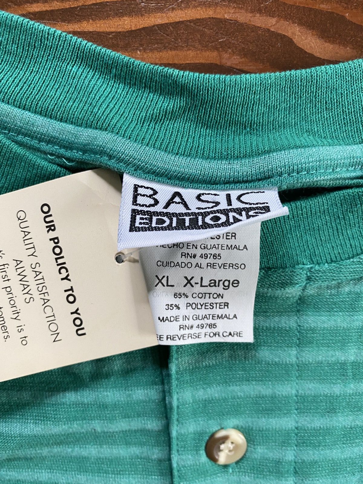 Basic Editions × Vintage Vintage NWT 90s Basic Editions Henley Style Striped Teal Tee Size US XL / EU 56 / 4 - 5 Thumbnail
