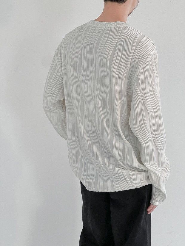 Japanese Brand × Vintage Korean fashion white wave pleats long sleeve top pullover Size US L / EU 52-54 / 3 - 5 Thumbnail