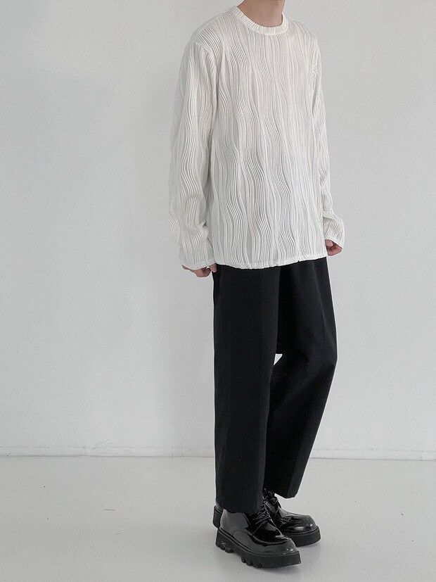 Japanese Brand × Vintage Korean fashion white wave pleats long sleeve top pullover Size US L / EU 52-54 / 3 - 4 Thumbnail
