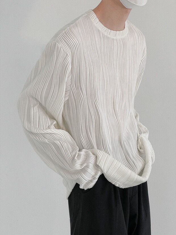 Japanese Brand × Vintage Korean fashion white wave pleats long sleeve top pullover Size US L / EU 52-54 / 3 - 3 Thumbnail
